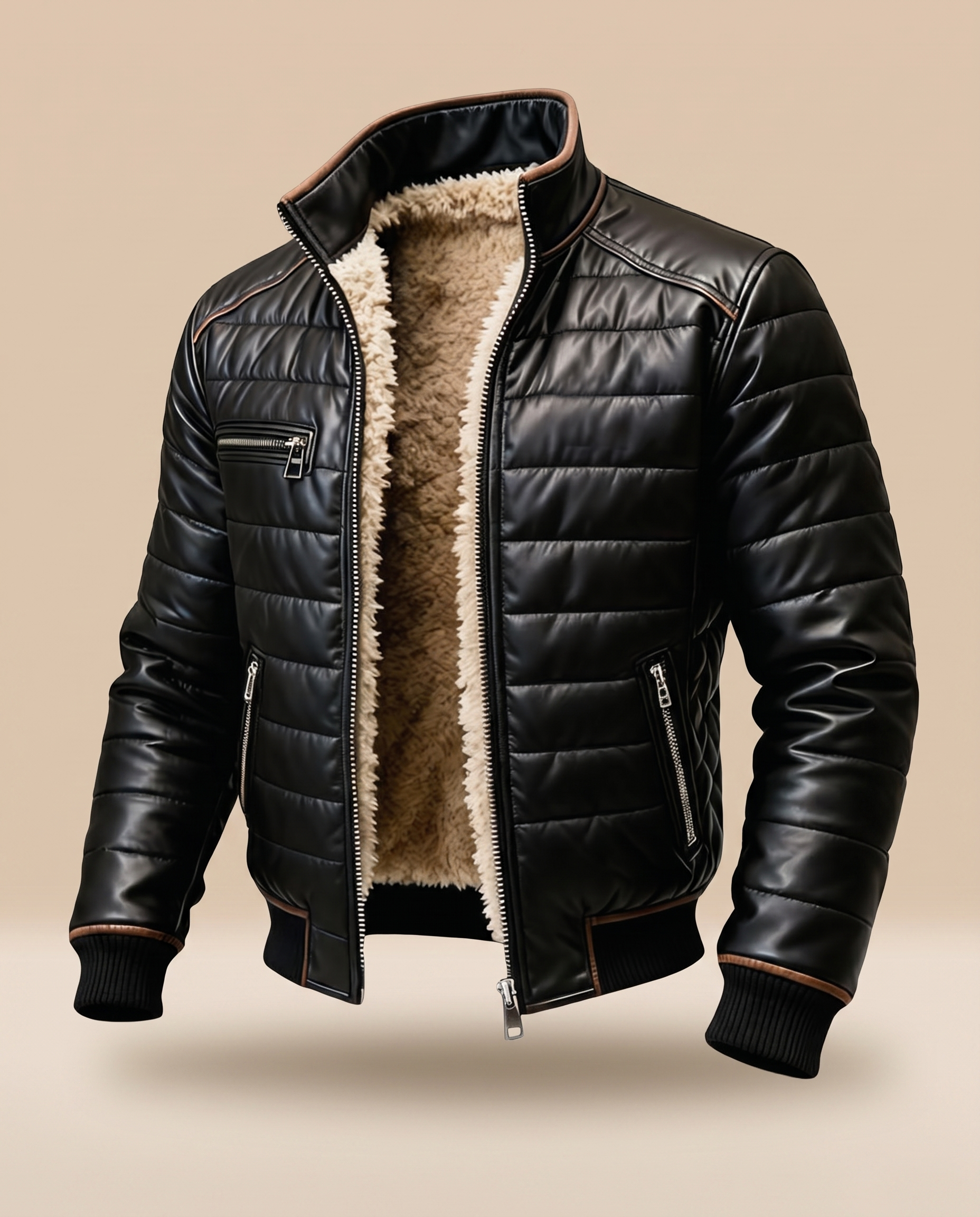 Herrenjacke auf warmbeigem Hintergrund #E8DED2
