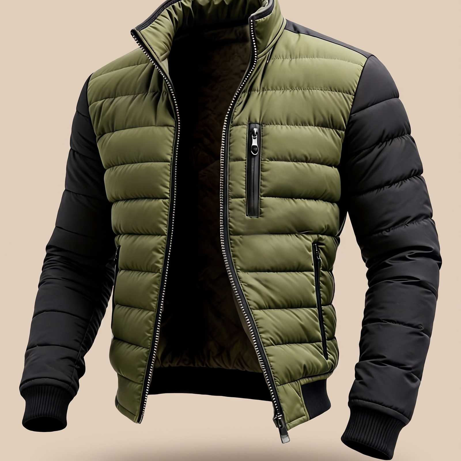 Herrenjacke auf warmbeigem Hintergrund #E8DED2