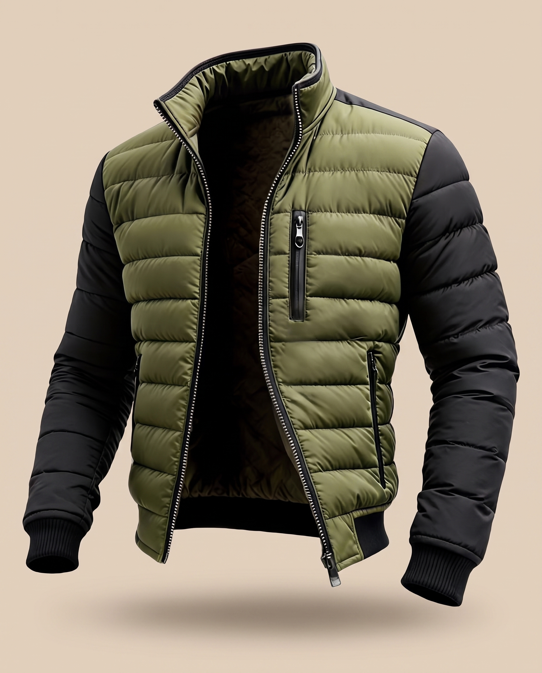 Herrenjacke auf warmbeigem Hintergrund #E8DED2