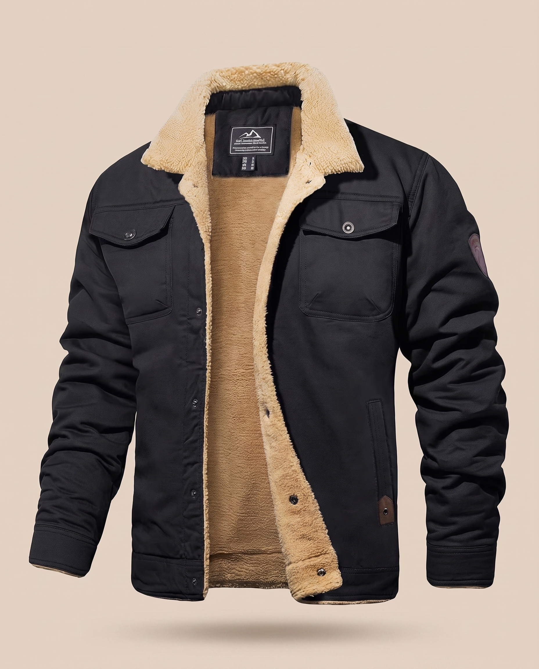 Herrenjacke auf warmbeigem Hintergrund #E8DED2