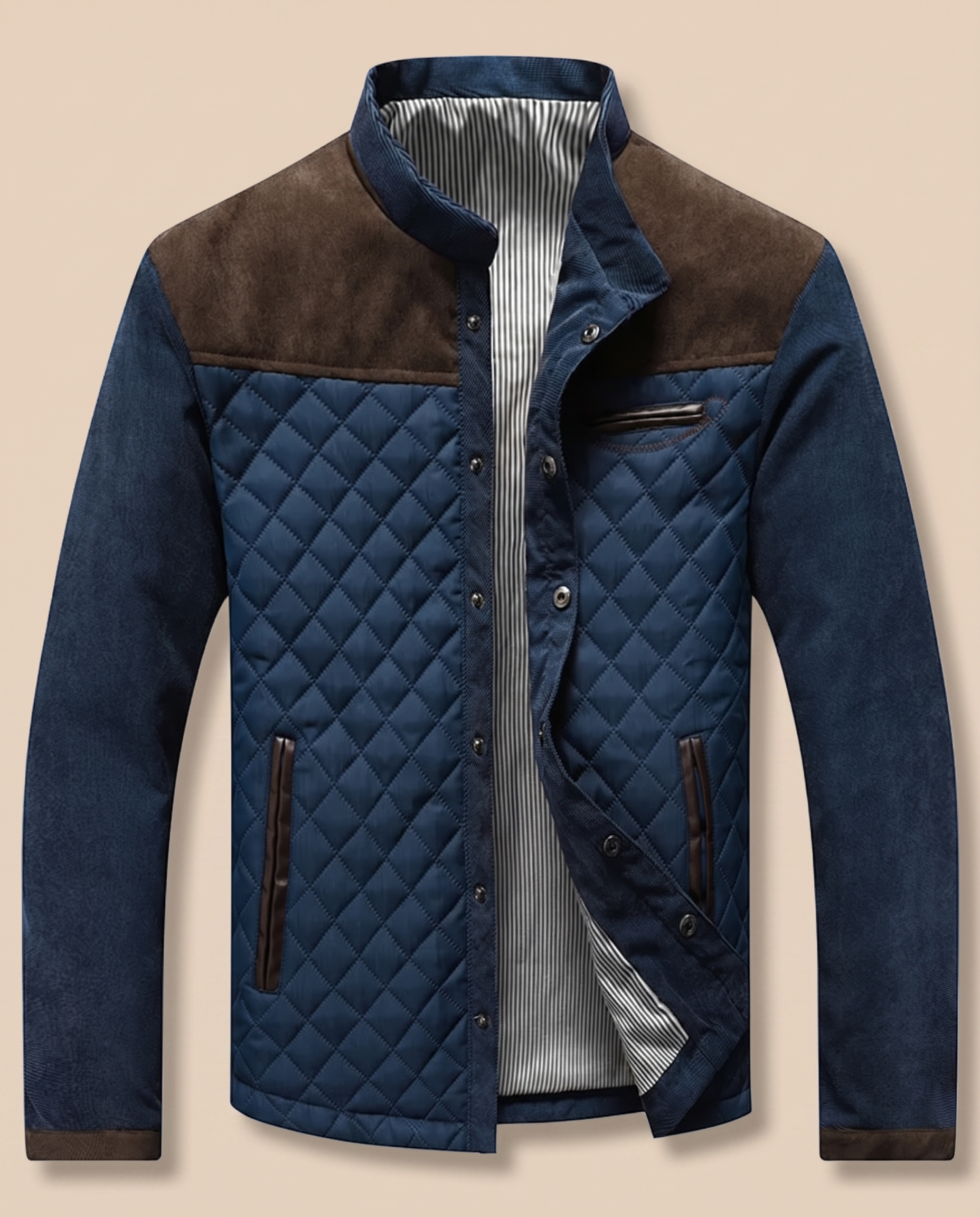 Herrenjacke auf warmbeigem Hintergrund #E8DED2