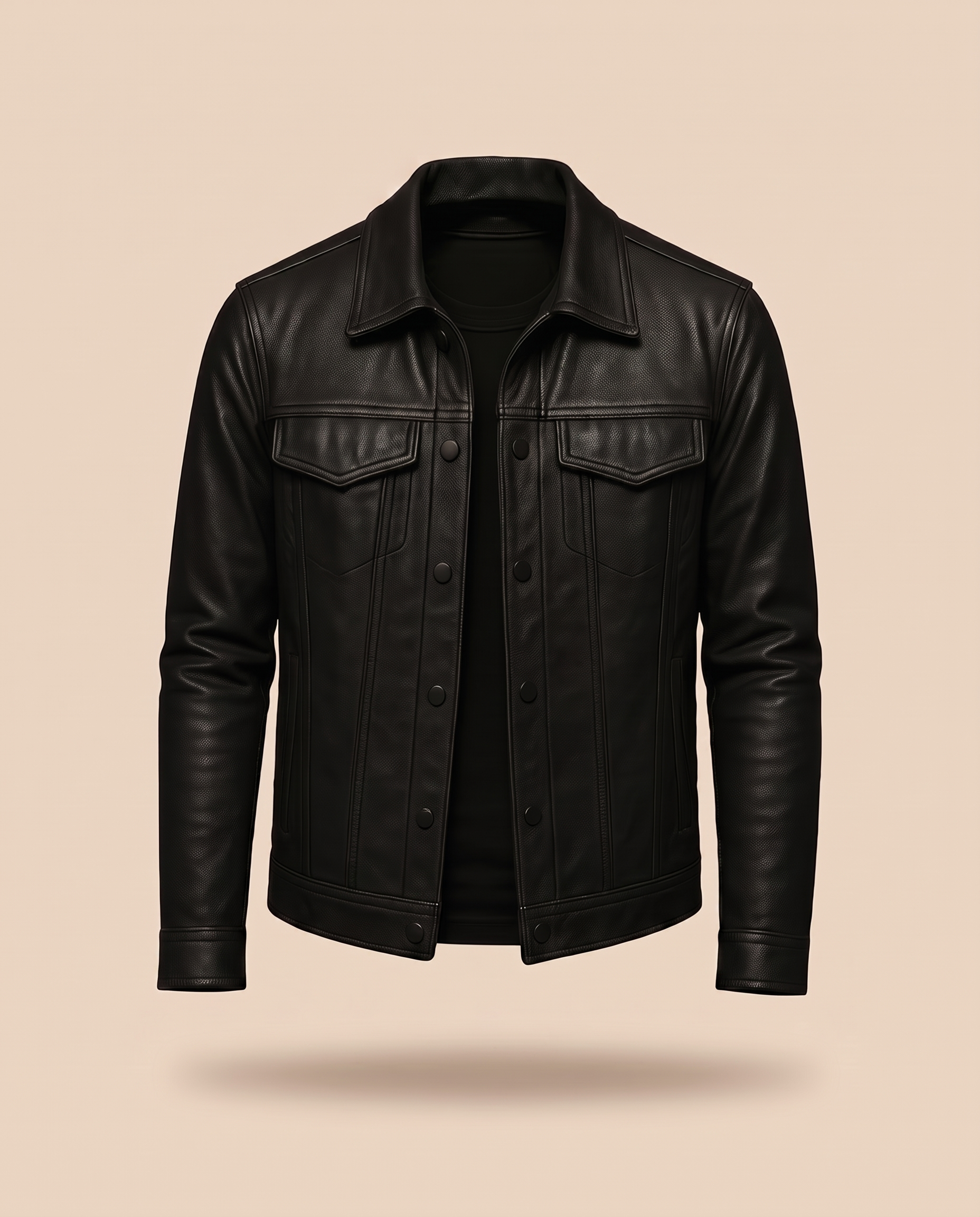Herrenjacke com modelo masculino em fundo bege