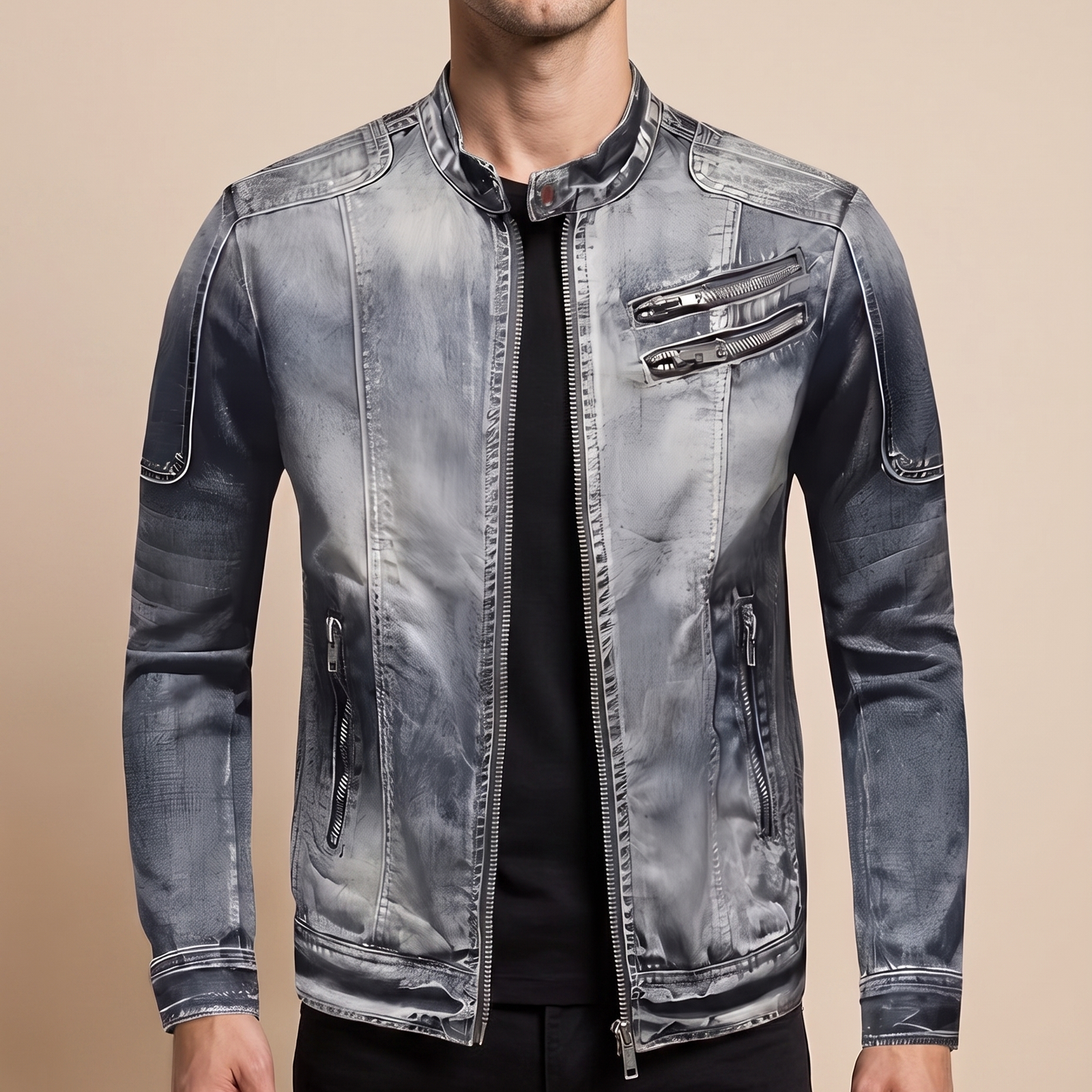Herrenjacke com modelo masculino em fundo bege