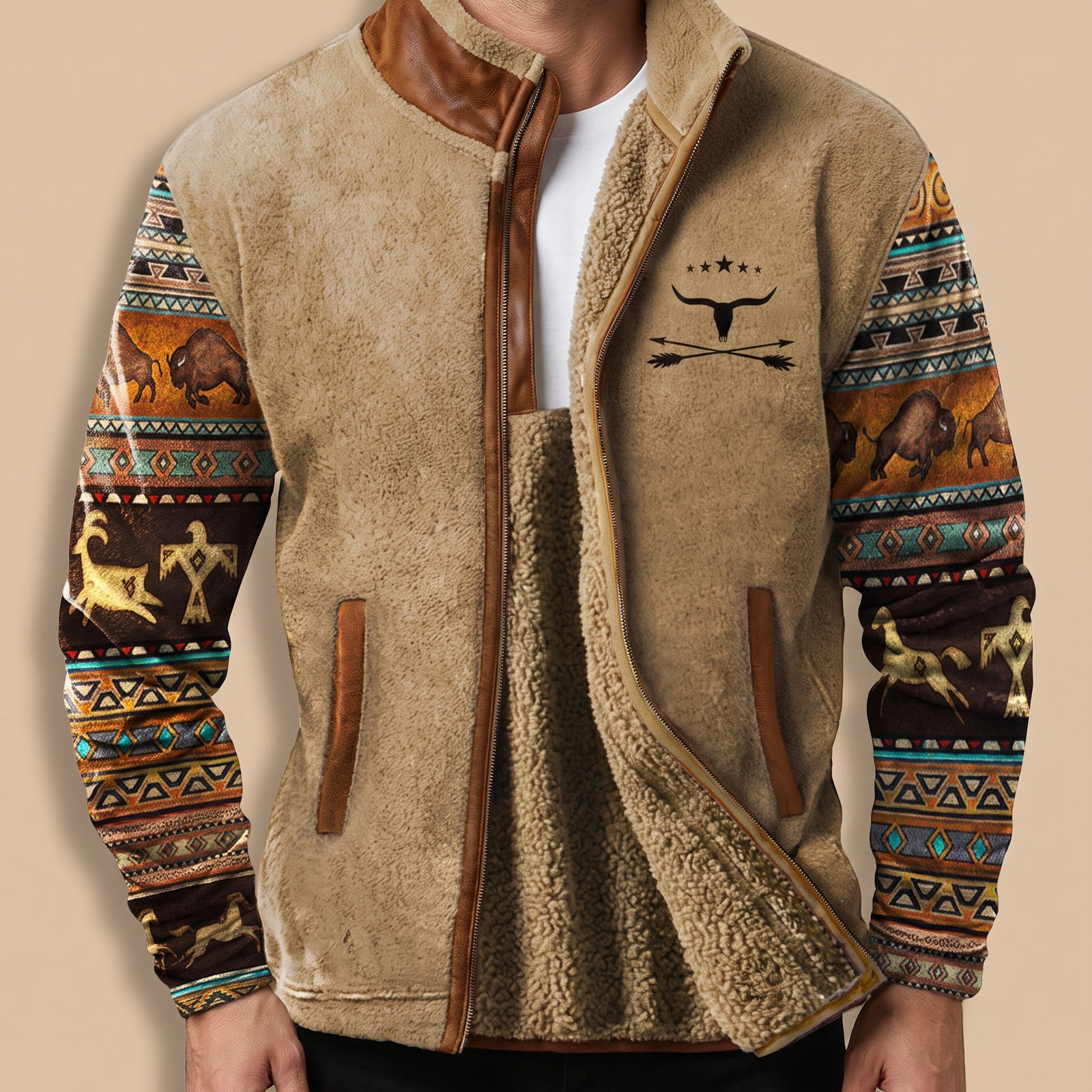 Malha masculina – modelo masculino em fundo bege