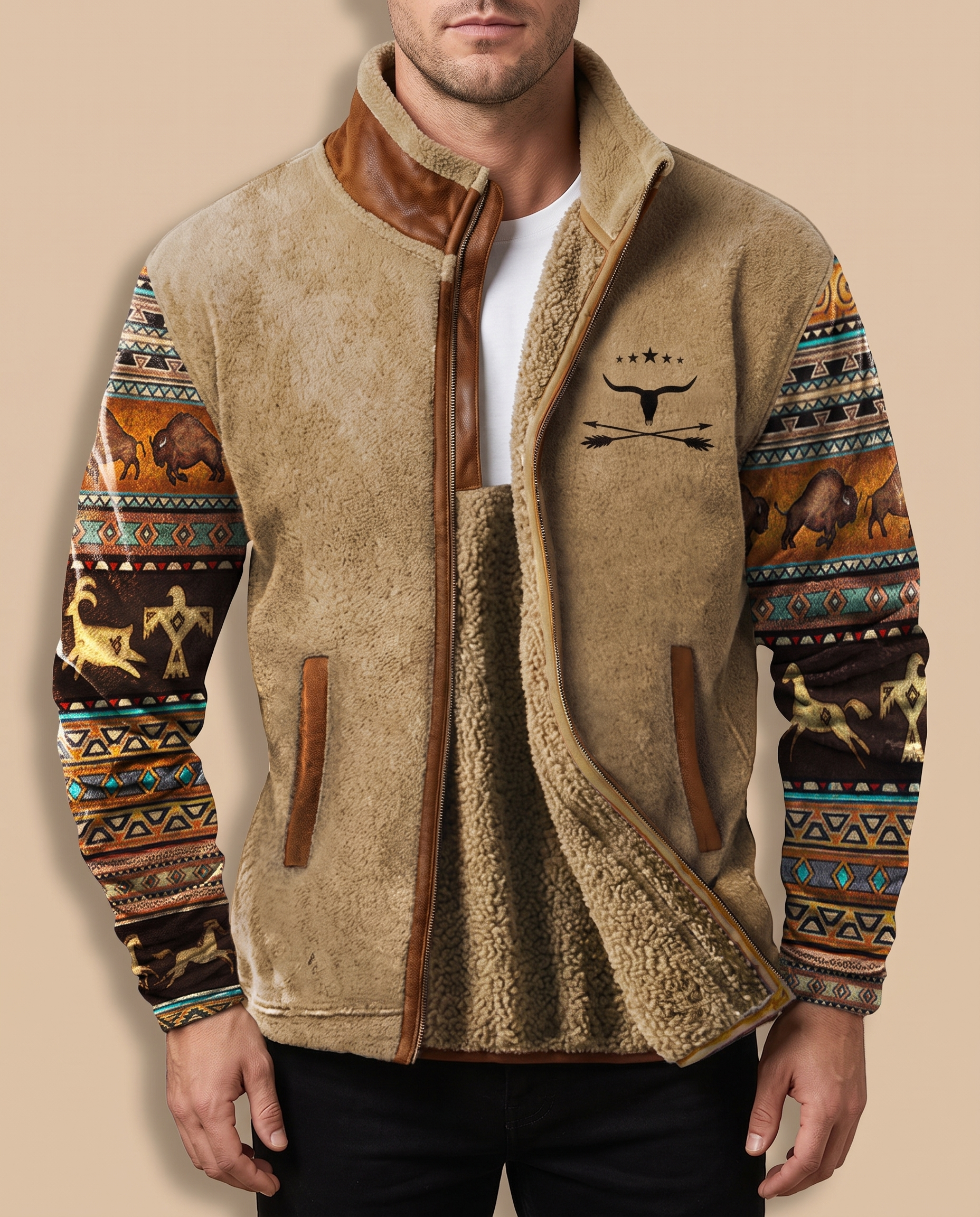 Malha masculina – modelo masculino em fundo bege