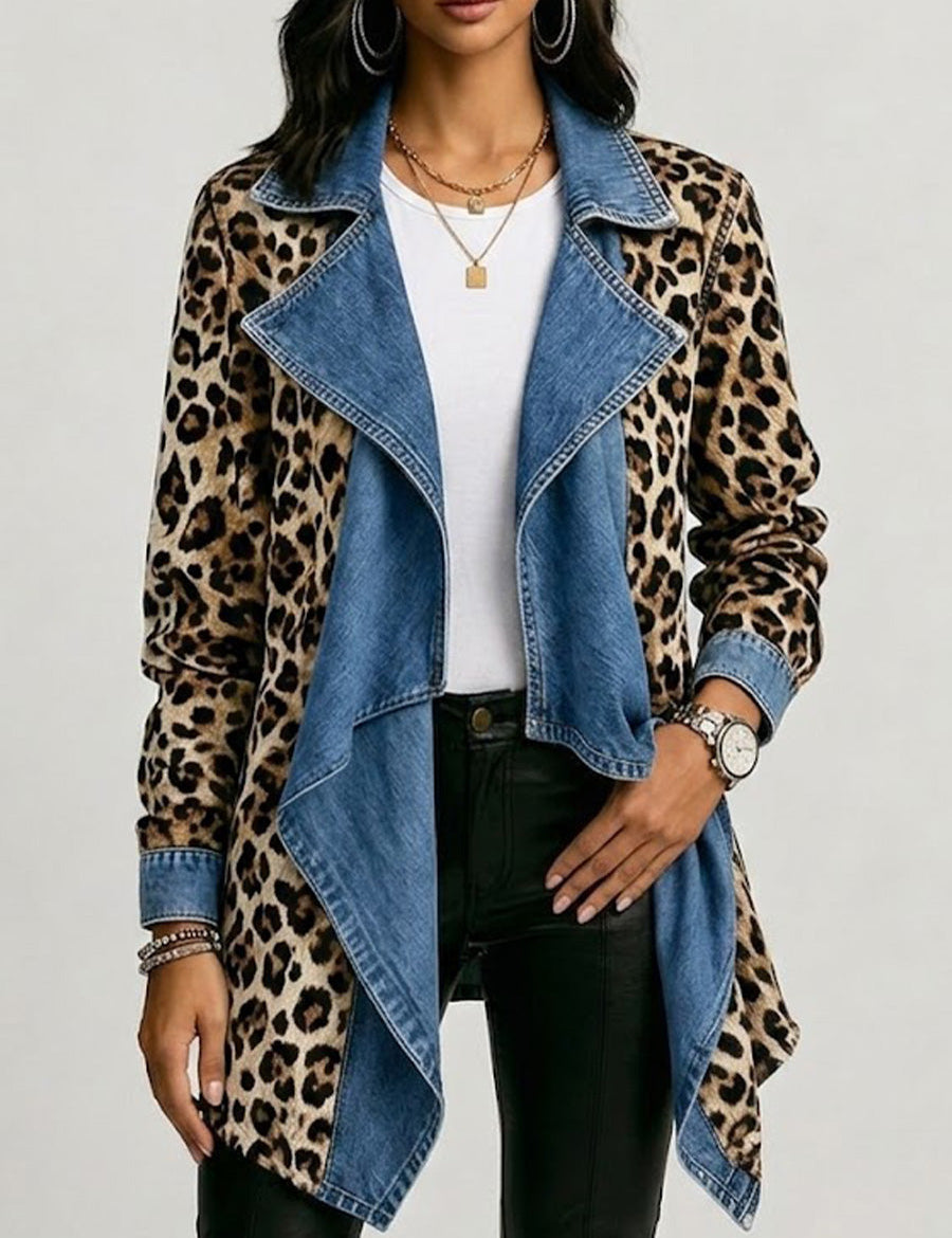 Adele | Jacke mit Leopardenmuster und blauem Revers – Bild 1