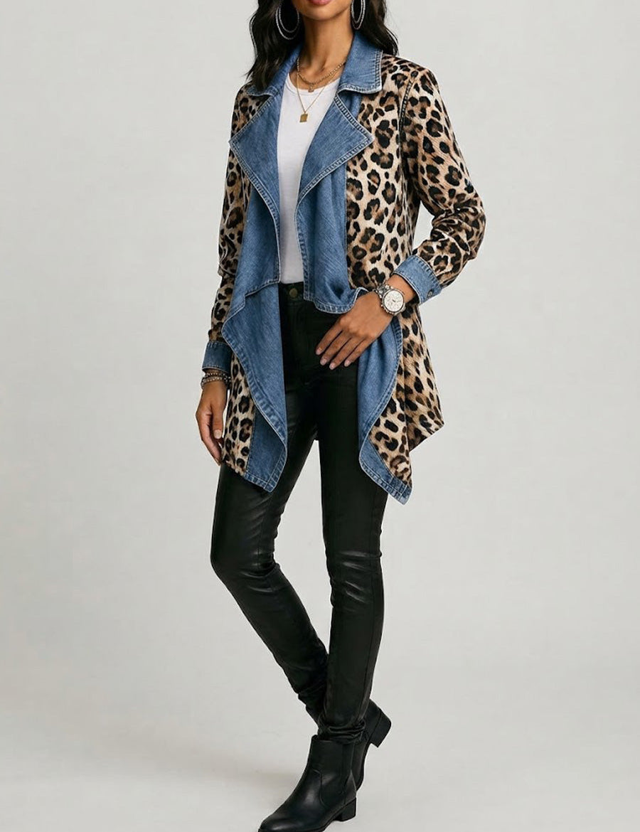 Adele | Jacke mit Leopardenmuster und blauem Revers – Bild 2