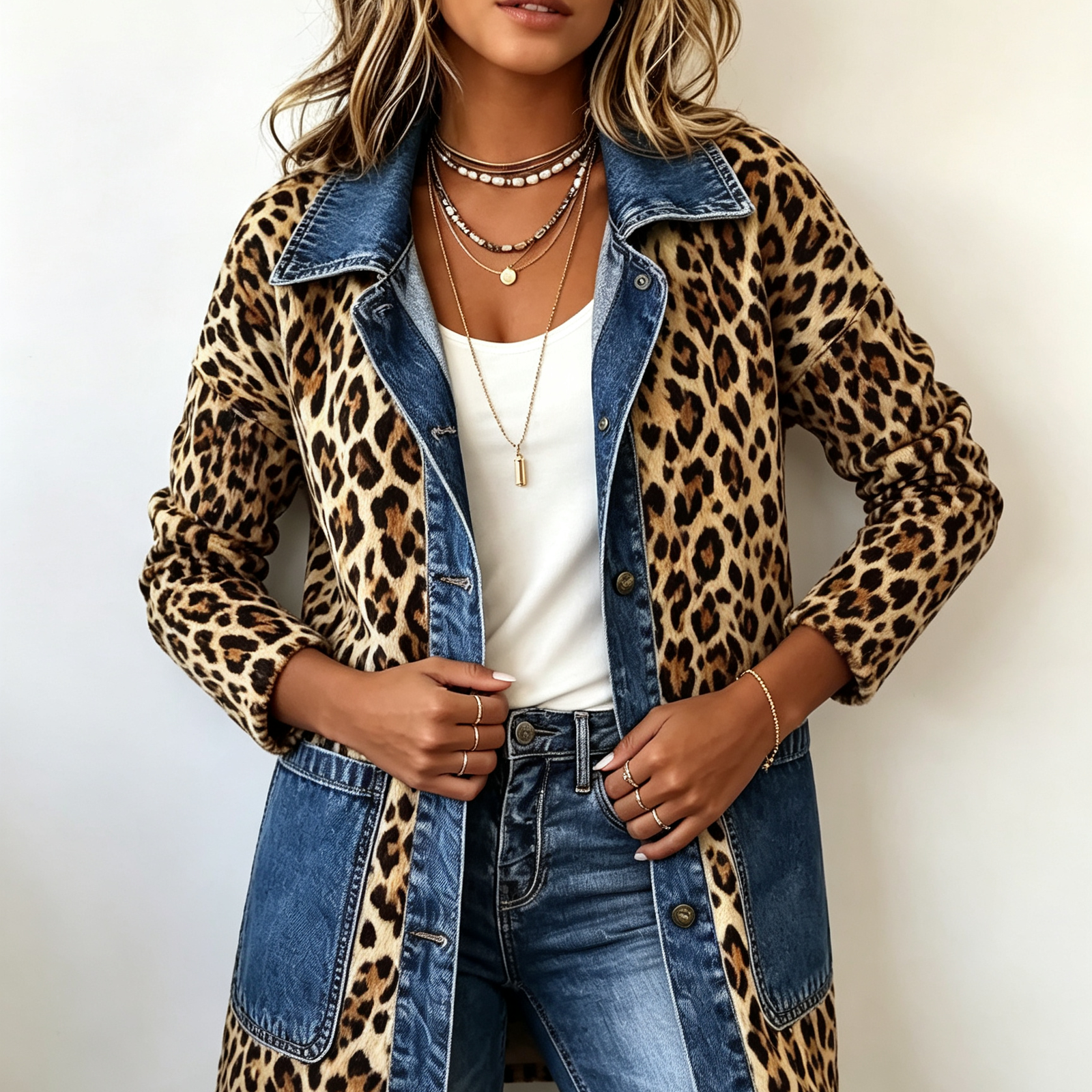 Selma | Lange Jacke mit Leopardenmuster und Kontrastbesatz – Bild 3