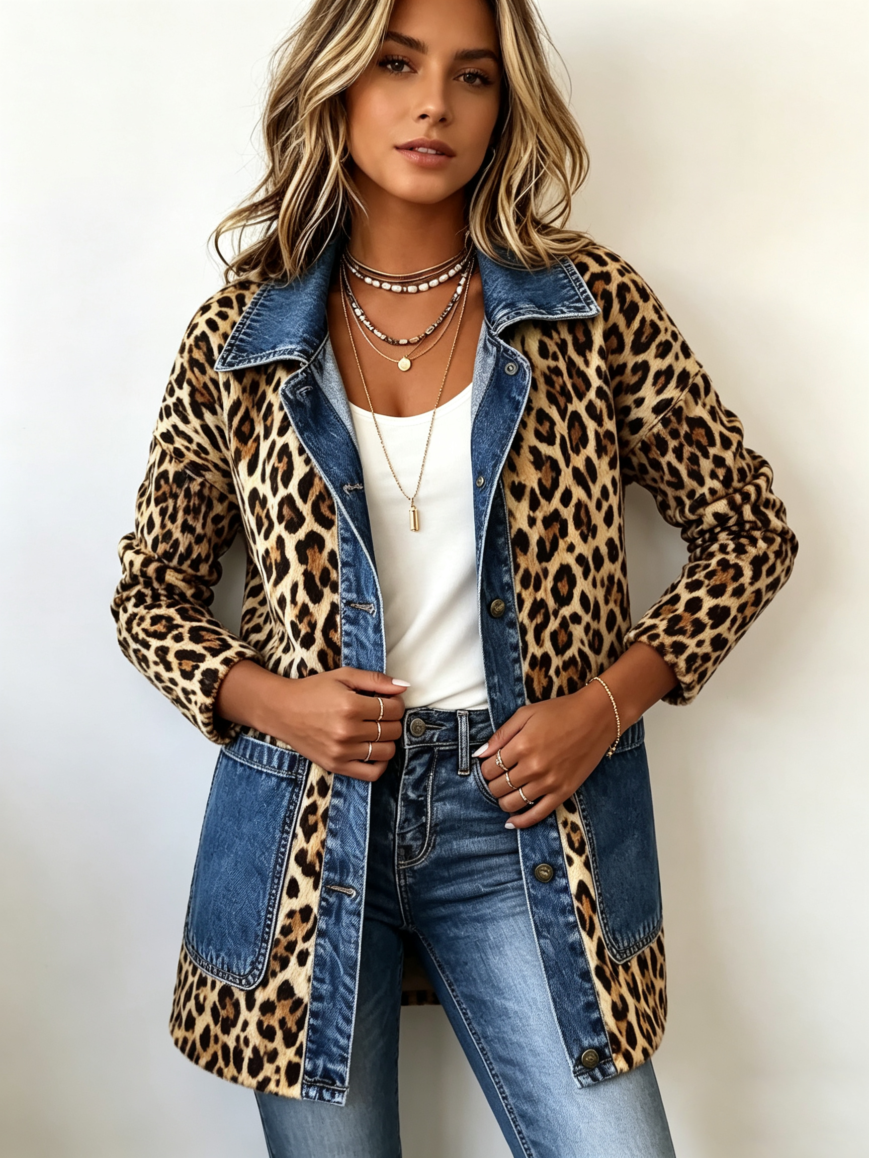 Selma | Lange Jacke mit Leopardenmuster und Kontrastbesatz – Bild 3