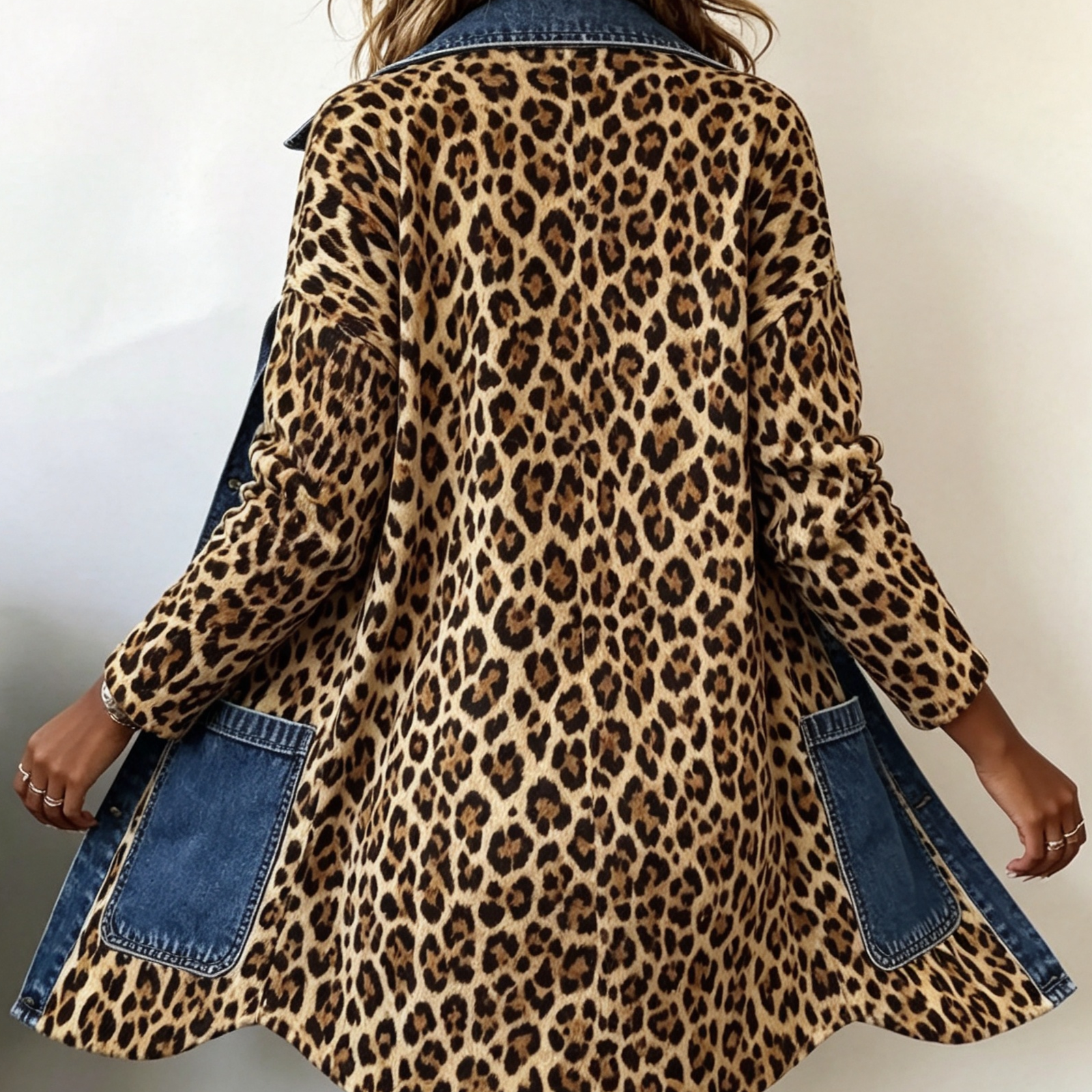 Selma | Lange Jacke mit Leopardenmuster und Kontrastbesatz – Bild 4