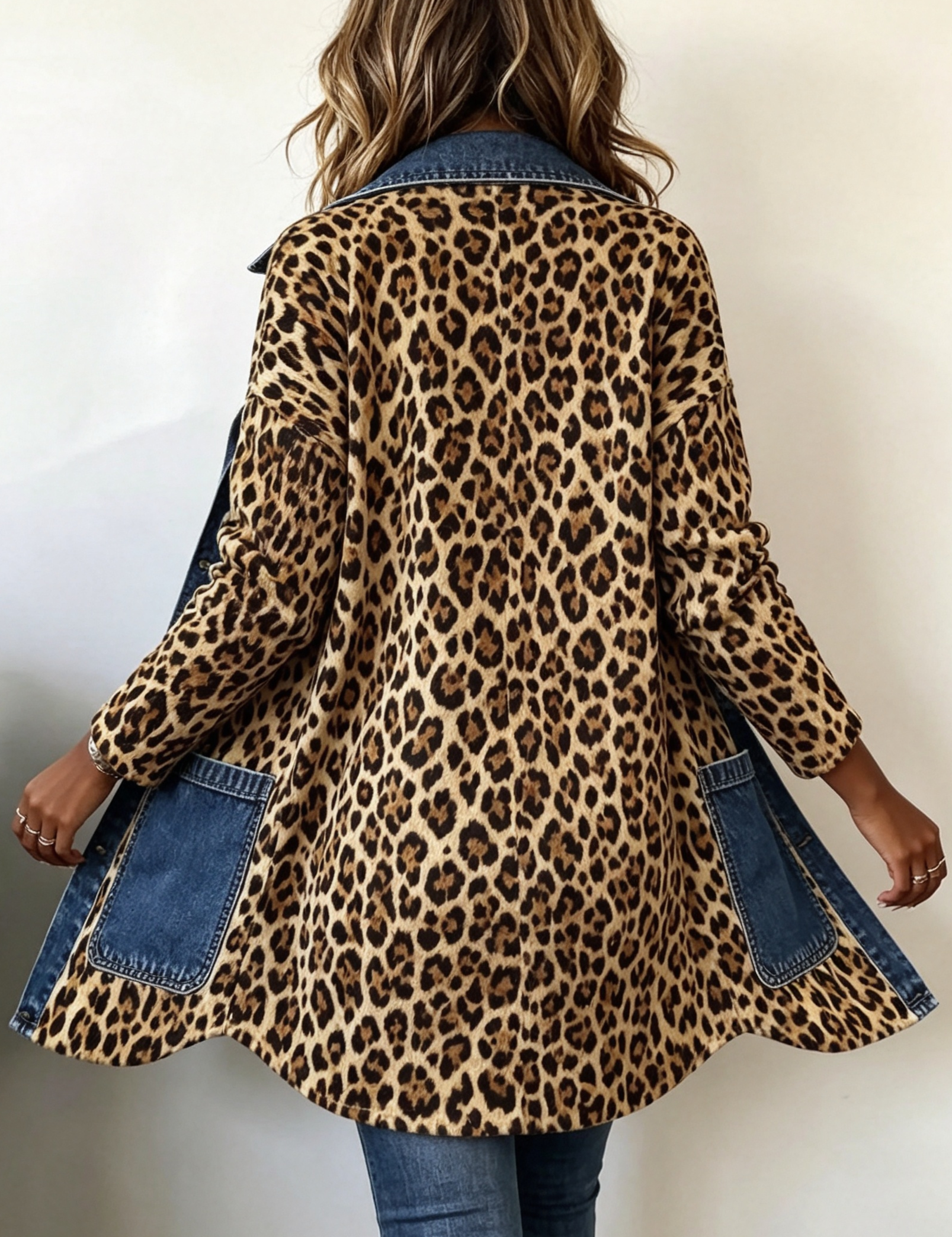 Selma | Lange Jacke mit Leopardenmuster und Kontrastbesatz – Bild 4