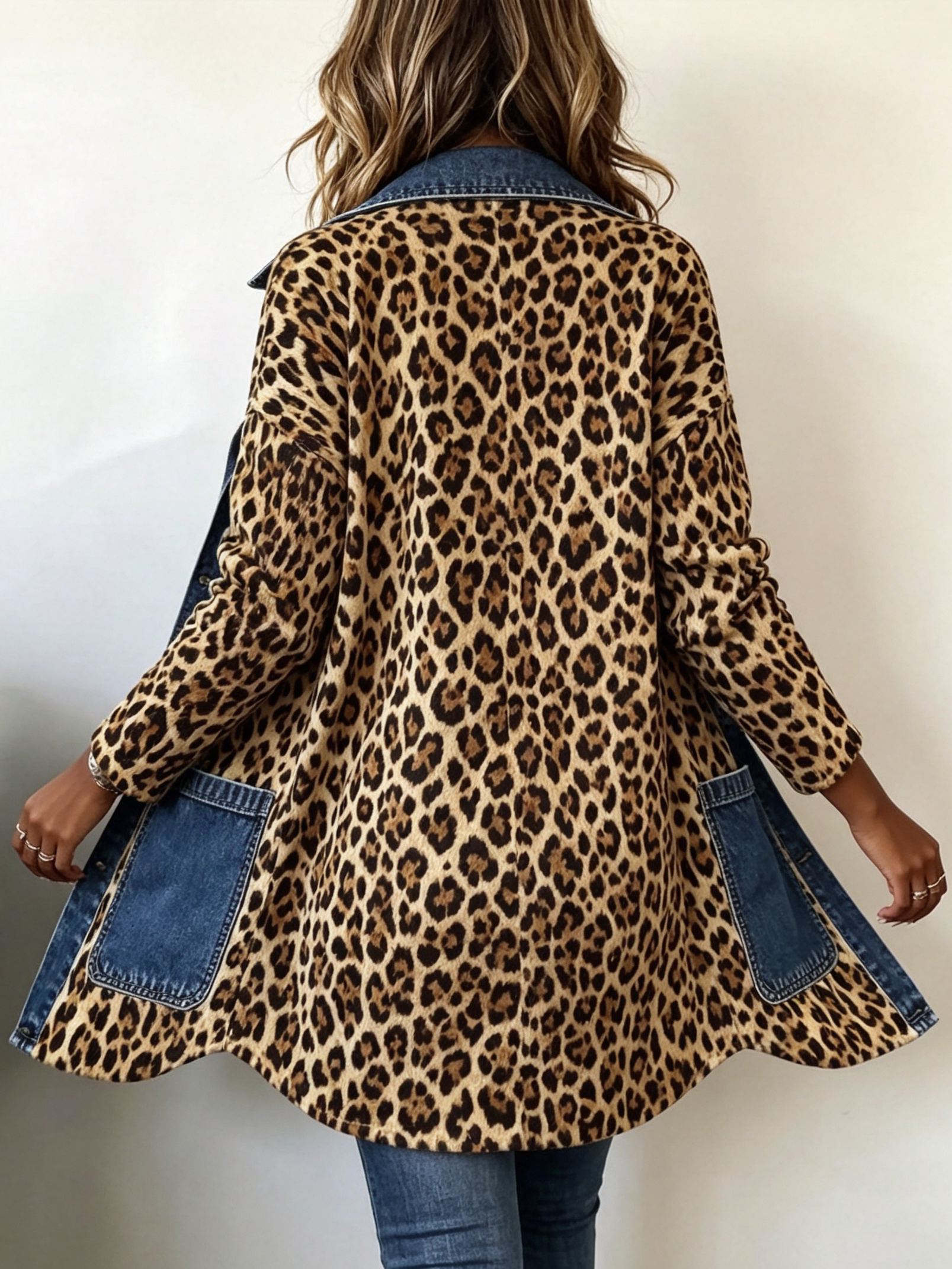 Selma | Lange Jacke mit Leopardenmuster und Kontrastbesatz – Bild 4