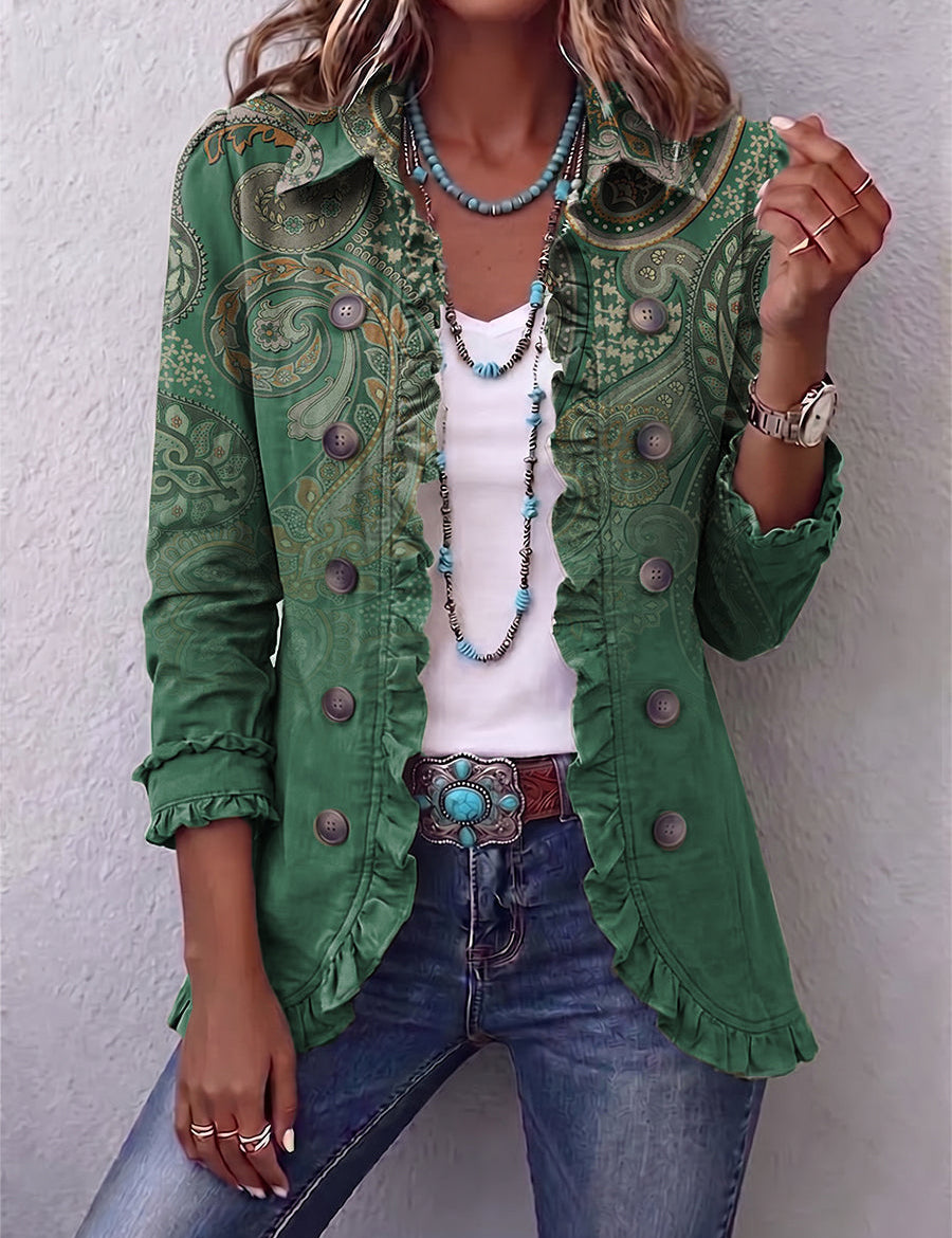 Hannah | Rüschenjacke mit grünem Paisleymuster – Bild 1