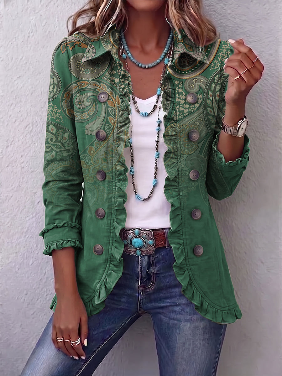 Hannah | Rüschenjacke mit grünem Paisleymuster – Bild 1