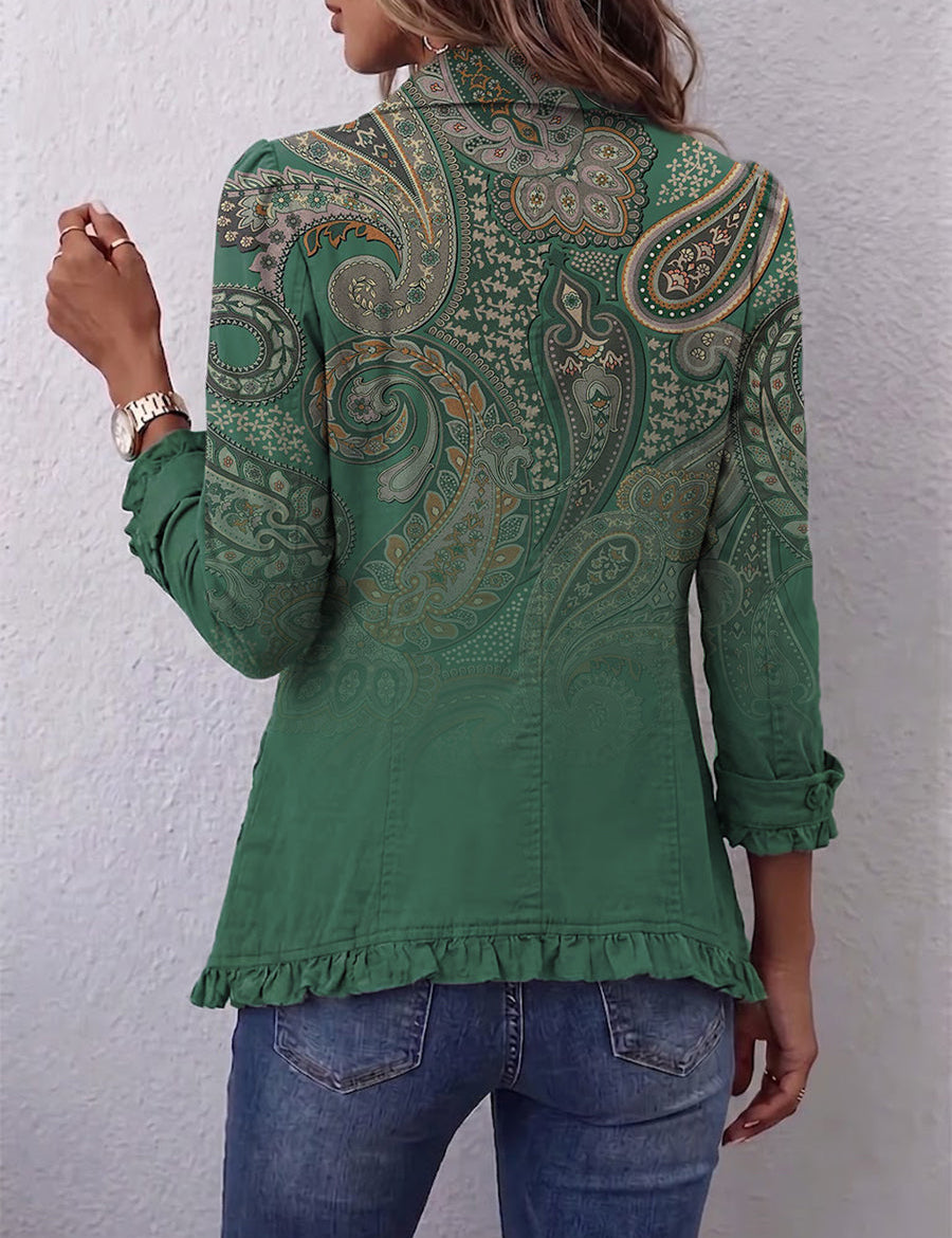 Hannah | Rüschenjacke mit grünem Paisleymuster – Bild 2