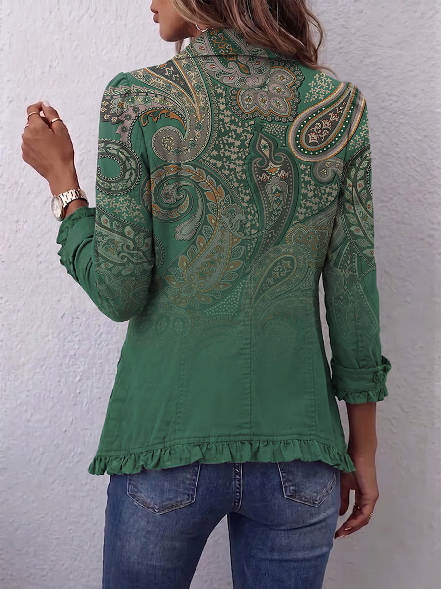 Hannah | Rüschenjacke mit grünem Paisleymuster – Bild 2