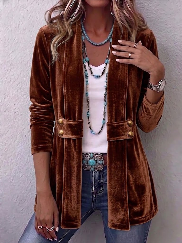 Margarete | Lange Jacke mit Revers und Knopfdetails – Bild 1