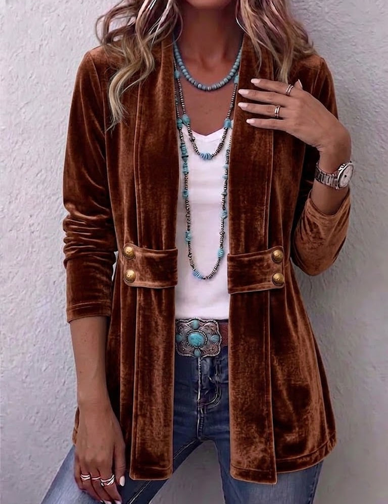 Margarete | Lange Jacke mit Revers und Knopfdetails – Bild 1