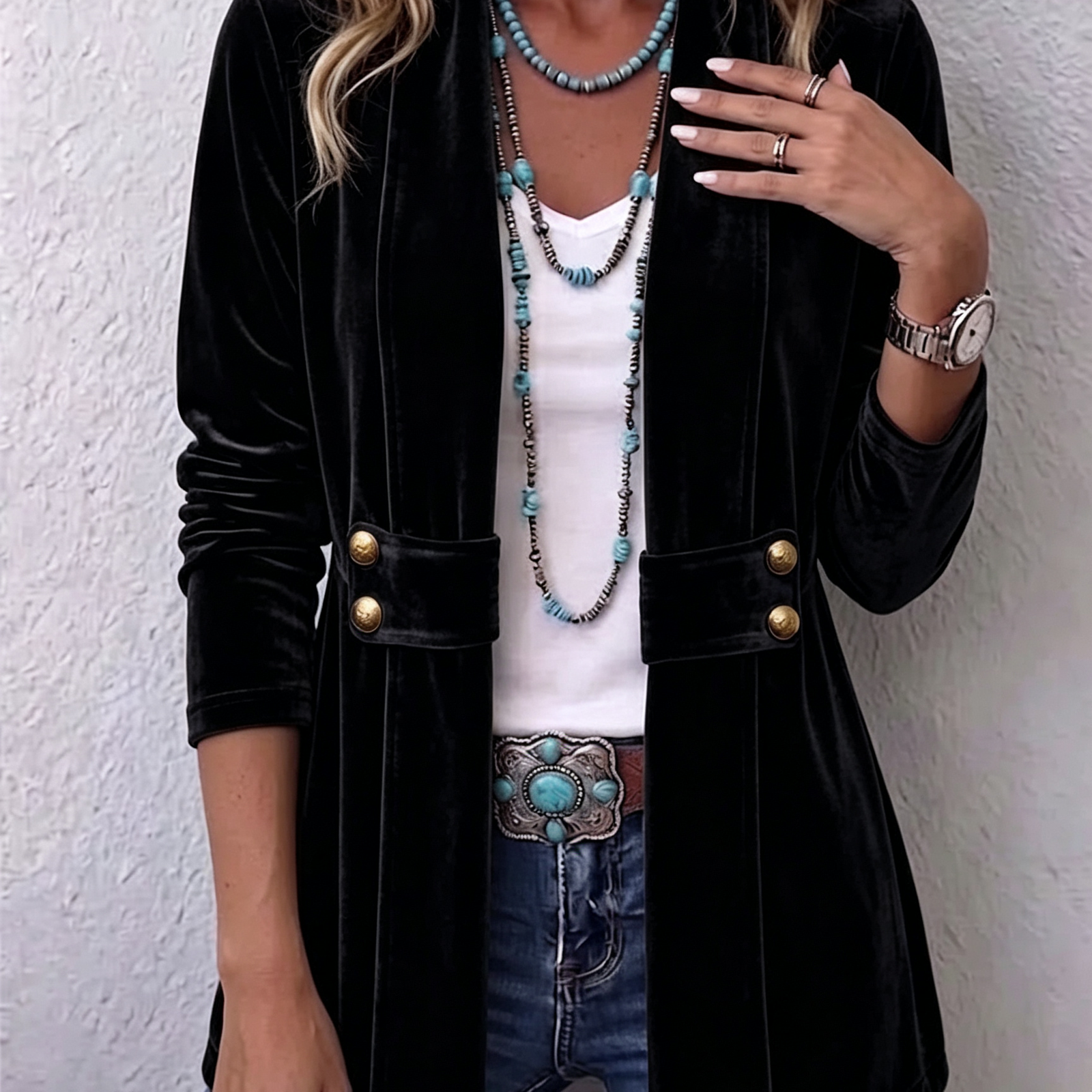 Margarete | Lange Jacke mit Revers und Knopfdetails – Bild 4