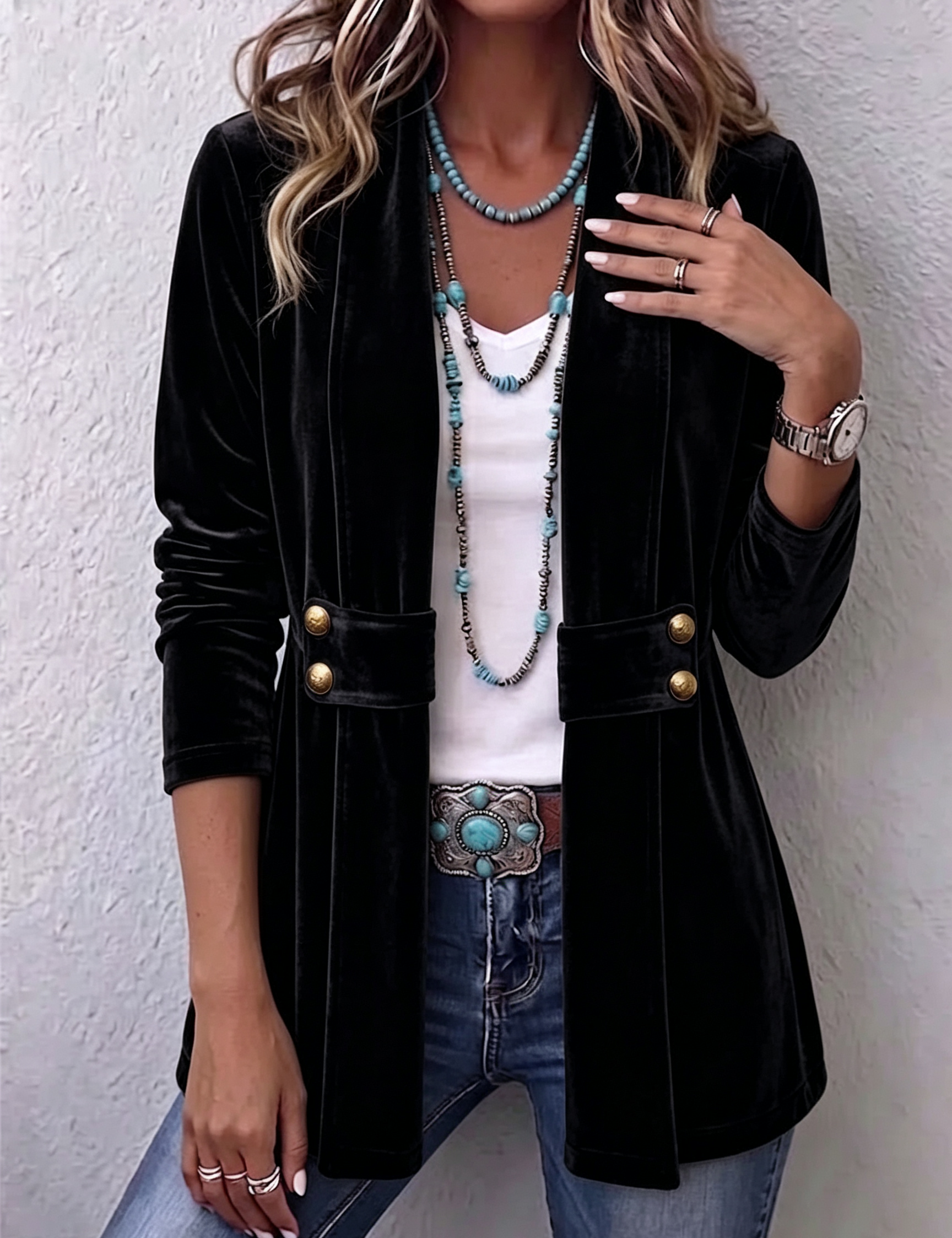 Margarete | Lange Jacke mit Revers und Knopfdetails – Bild 4