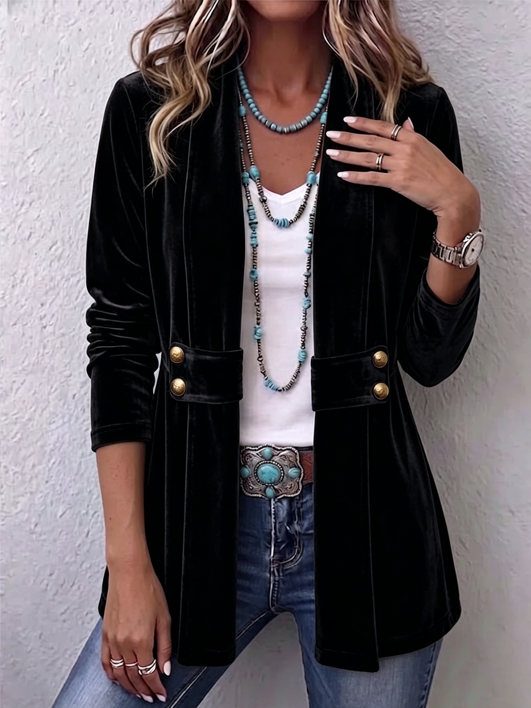 Margarete | Lange Jacke mit Revers und Knopfdetails – Bild 4