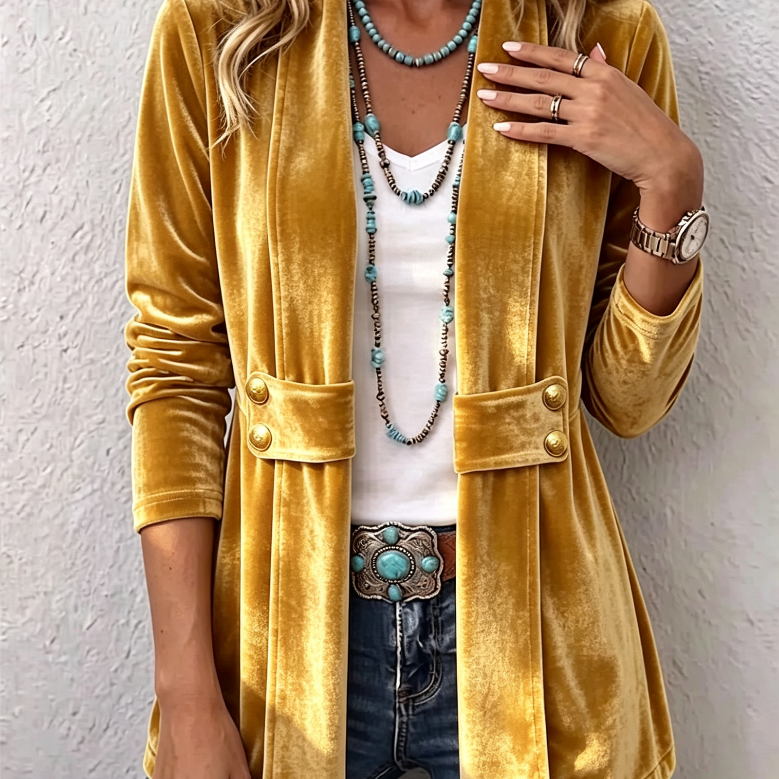 Margarete | Lange Jacke mit Revers und Knopfdetails – Bild 5