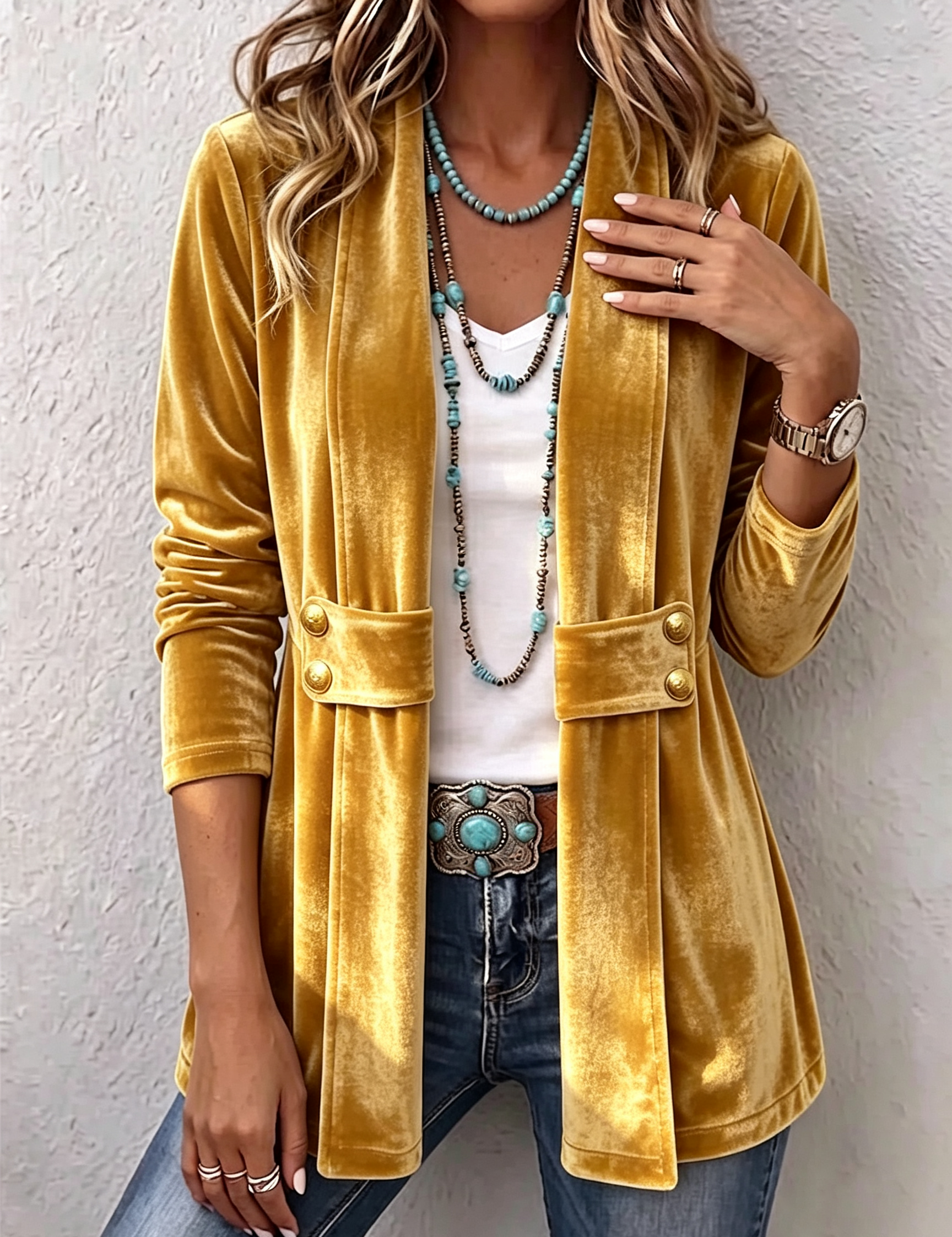 Margarete | Lange Jacke mit Revers und Knopfdetails – Bild 5