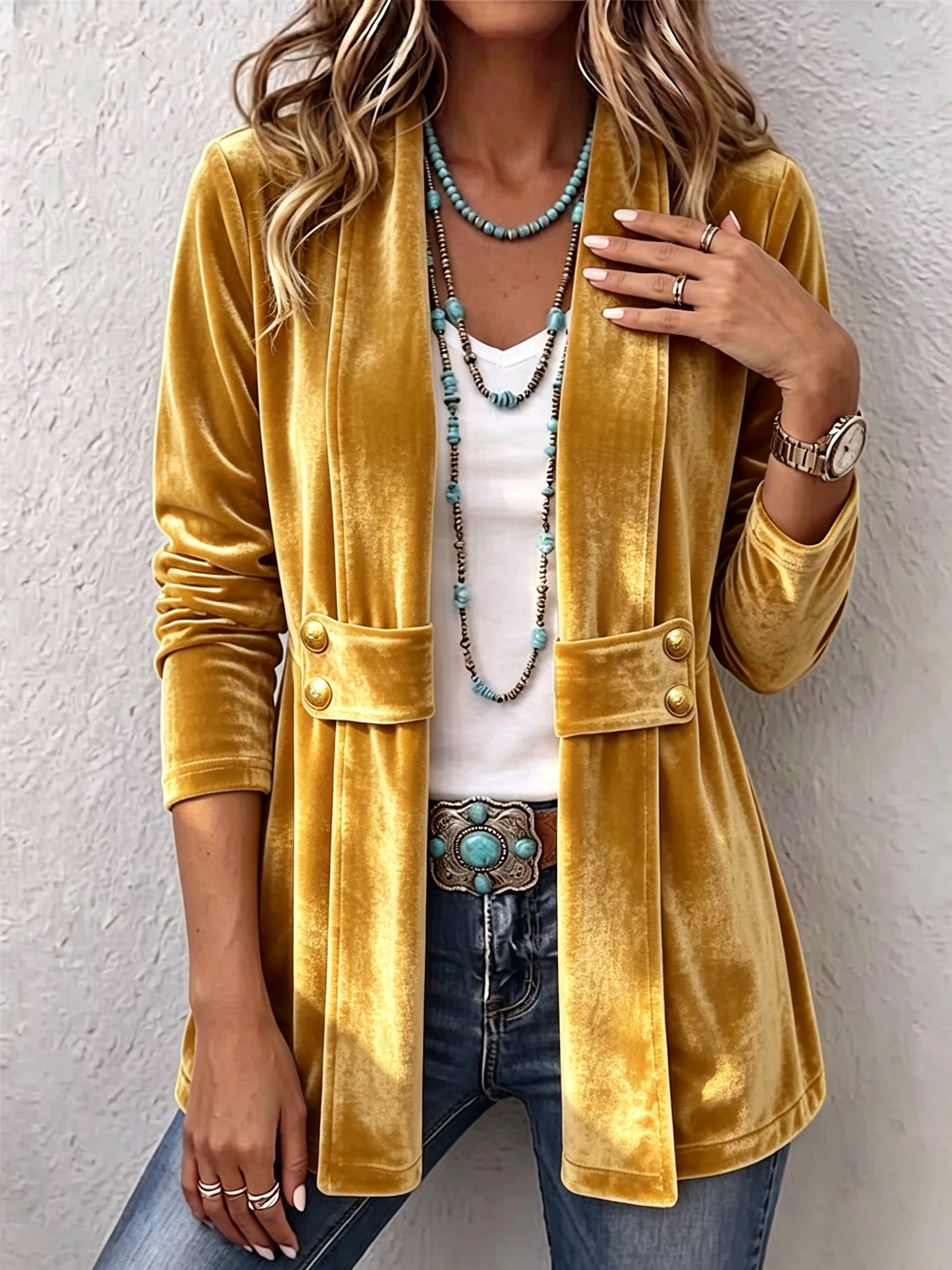Margarete | Lange Jacke mit Revers und Knopfdetails – Bild 5