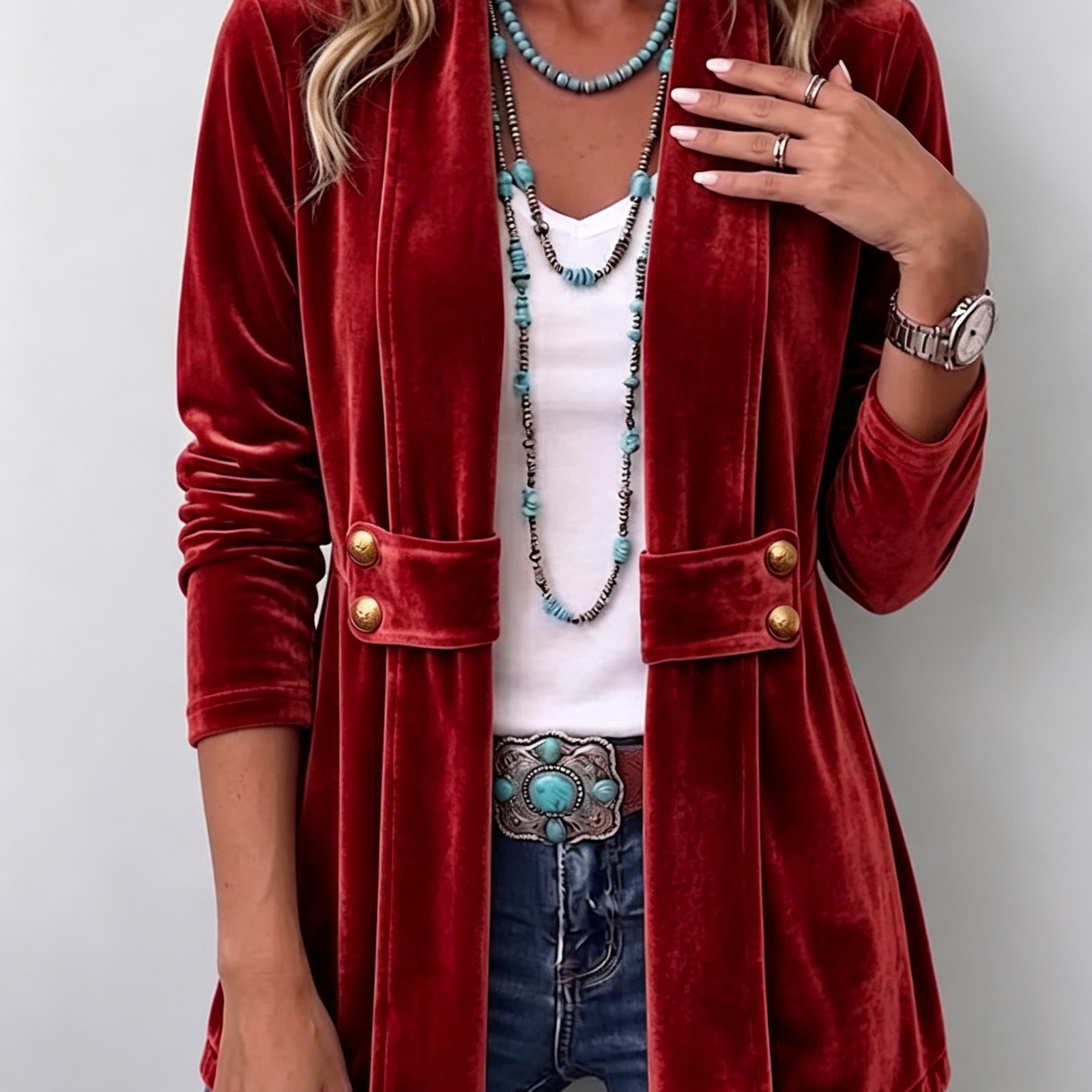 Margarete | Lange Jacke mit Revers und Knopfdetails – Bild 6