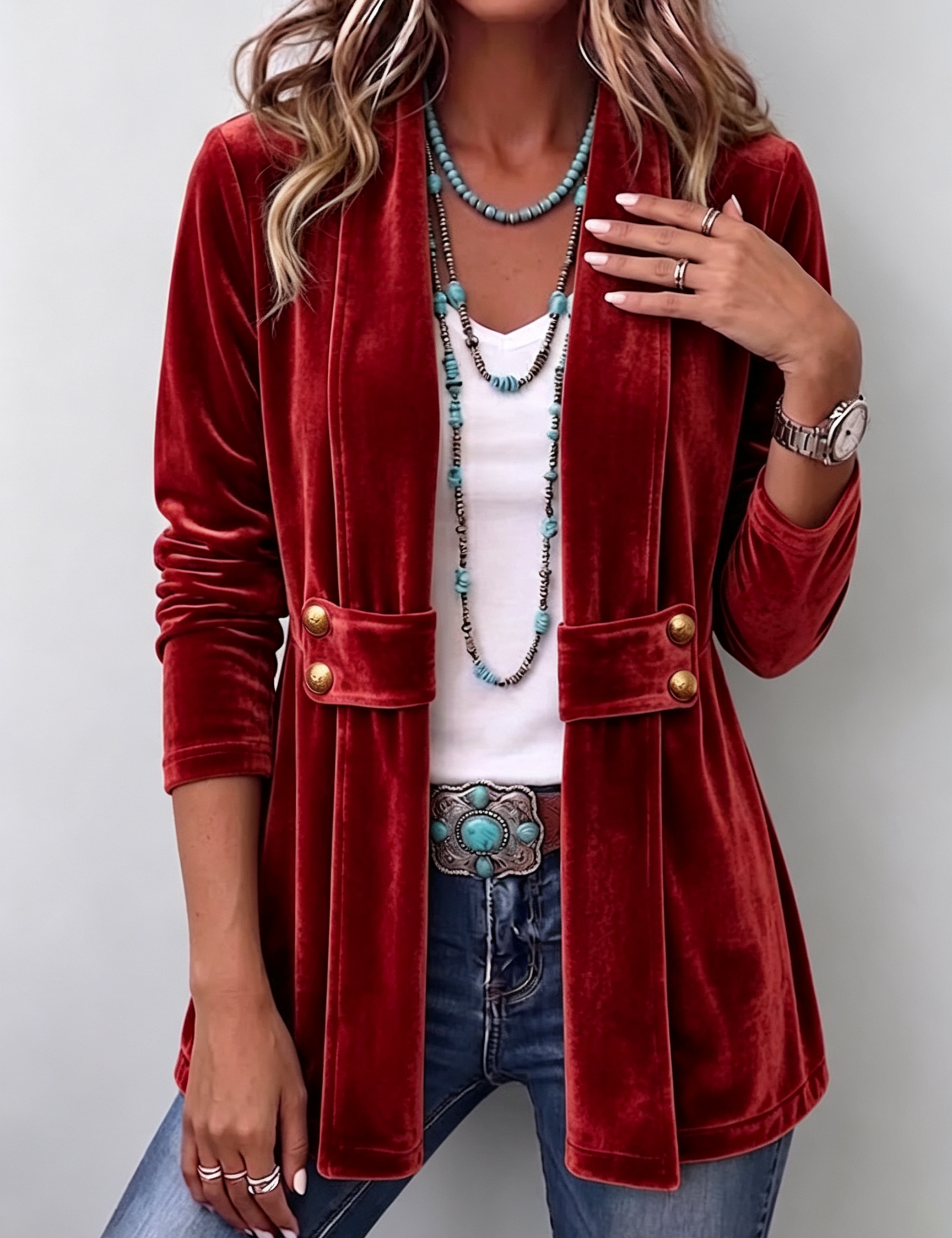 Margarete | Lange Jacke mit Revers und Knopfdetails – Bild 6