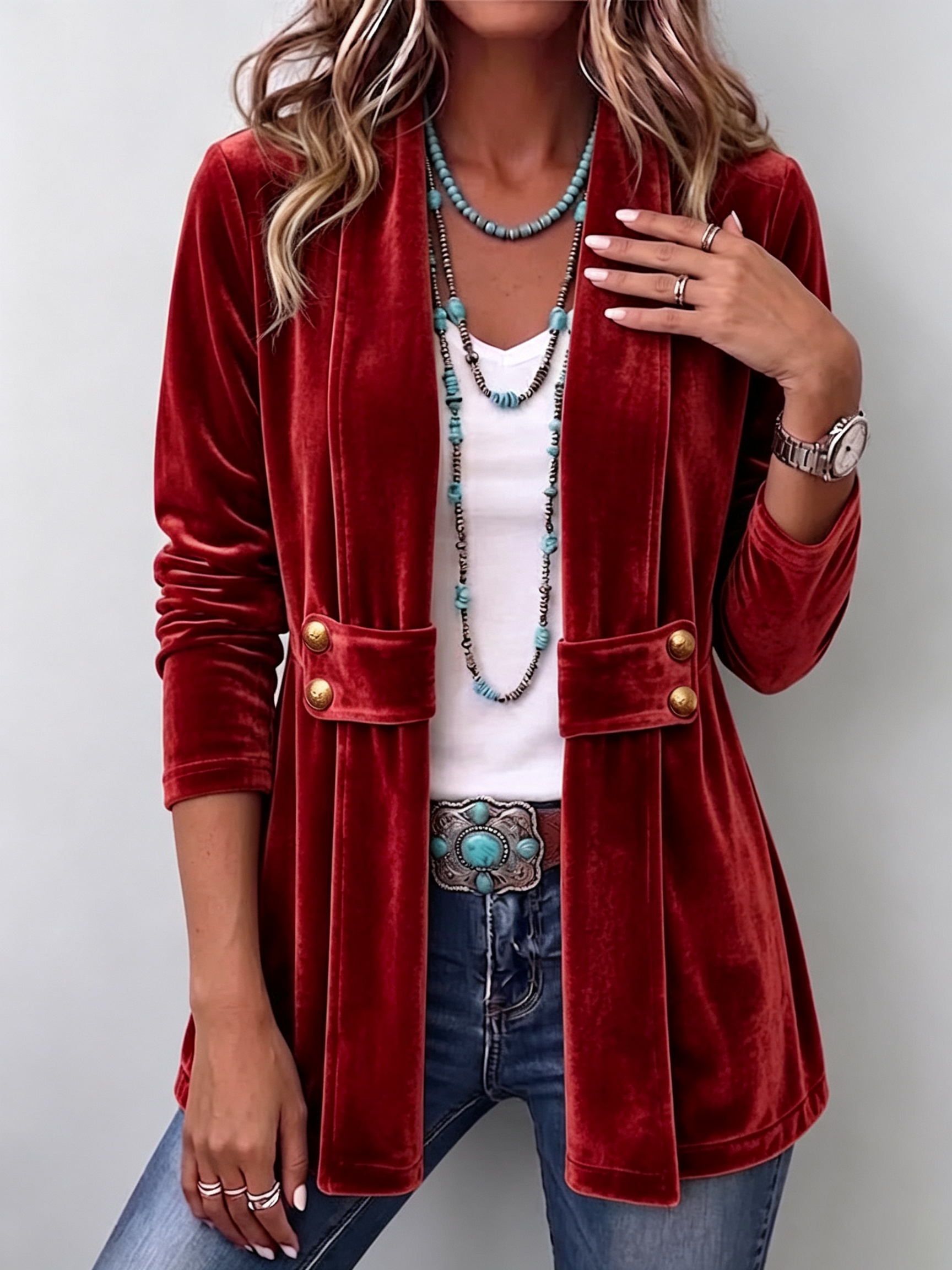 Margarete | Lange Jacke mit Revers und Knopfdetails – Bild 6
