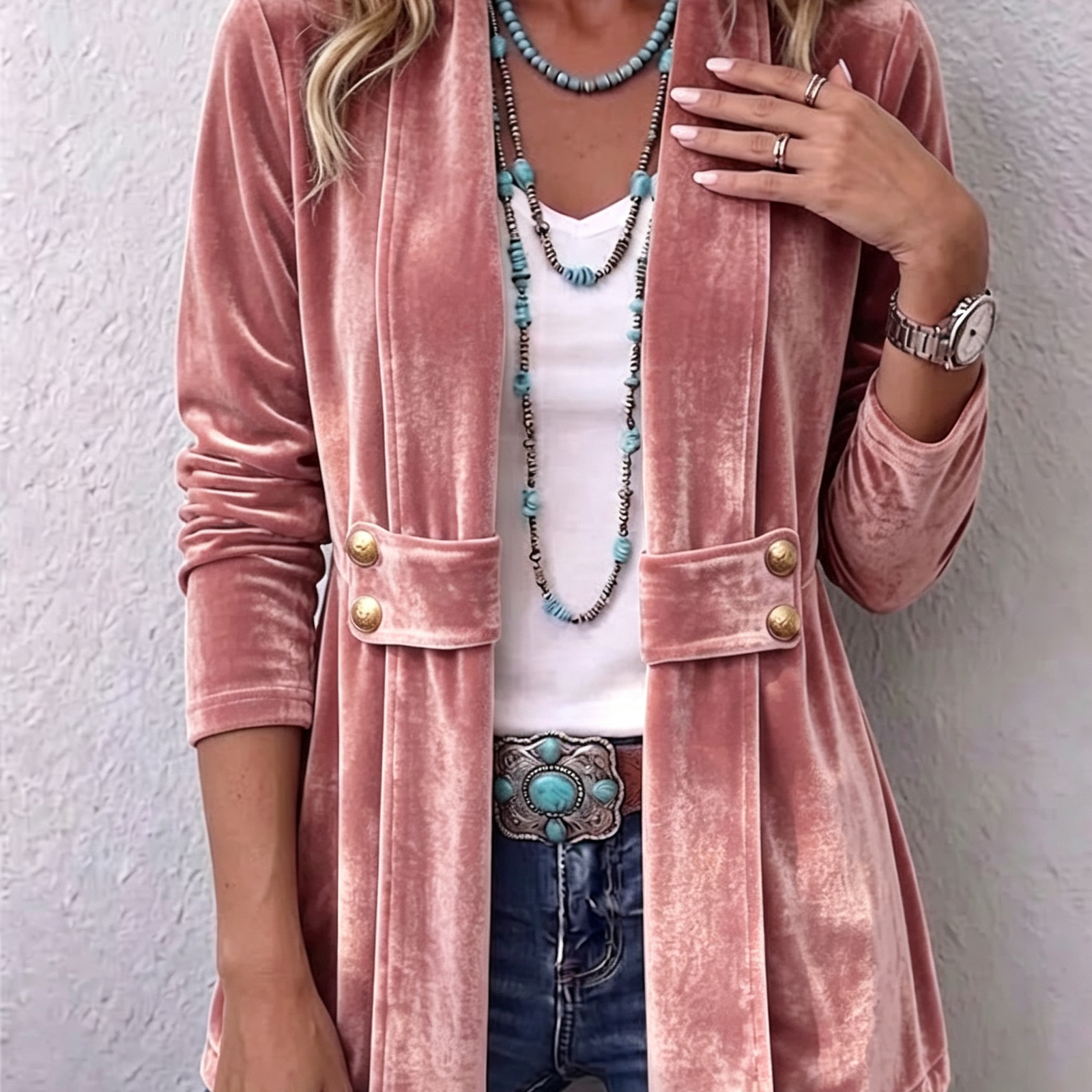 Margarete | Lange Jacke mit Revers und Knopfdetails – Bild 7
