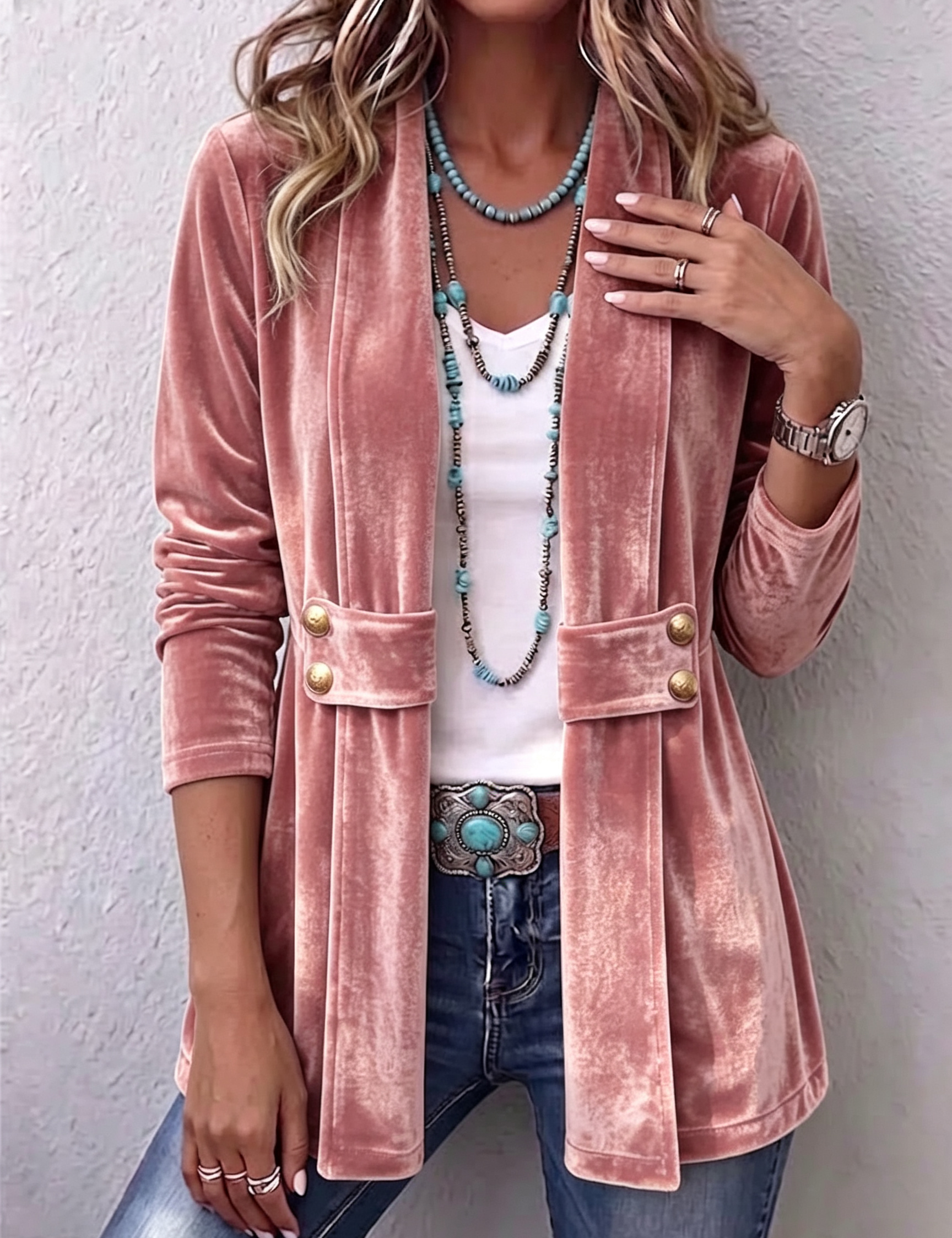 Margarete | Lange Jacke mit Revers und Knopfdetails – Bild 7