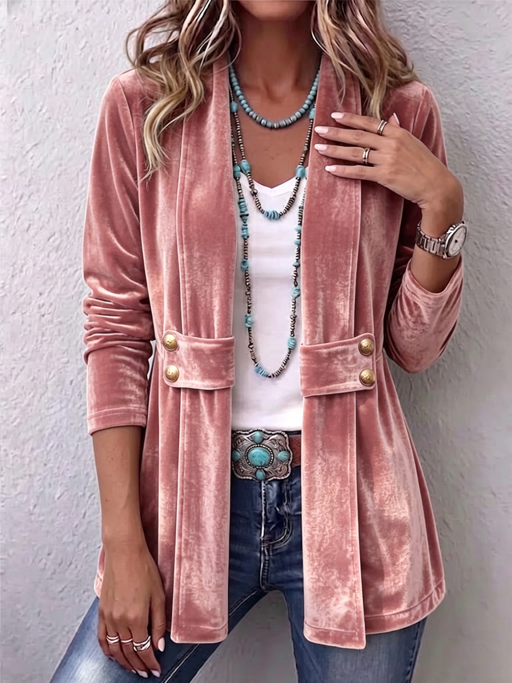 Margarete | Lange Jacke mit Revers und Knopfdetails – Bild 7