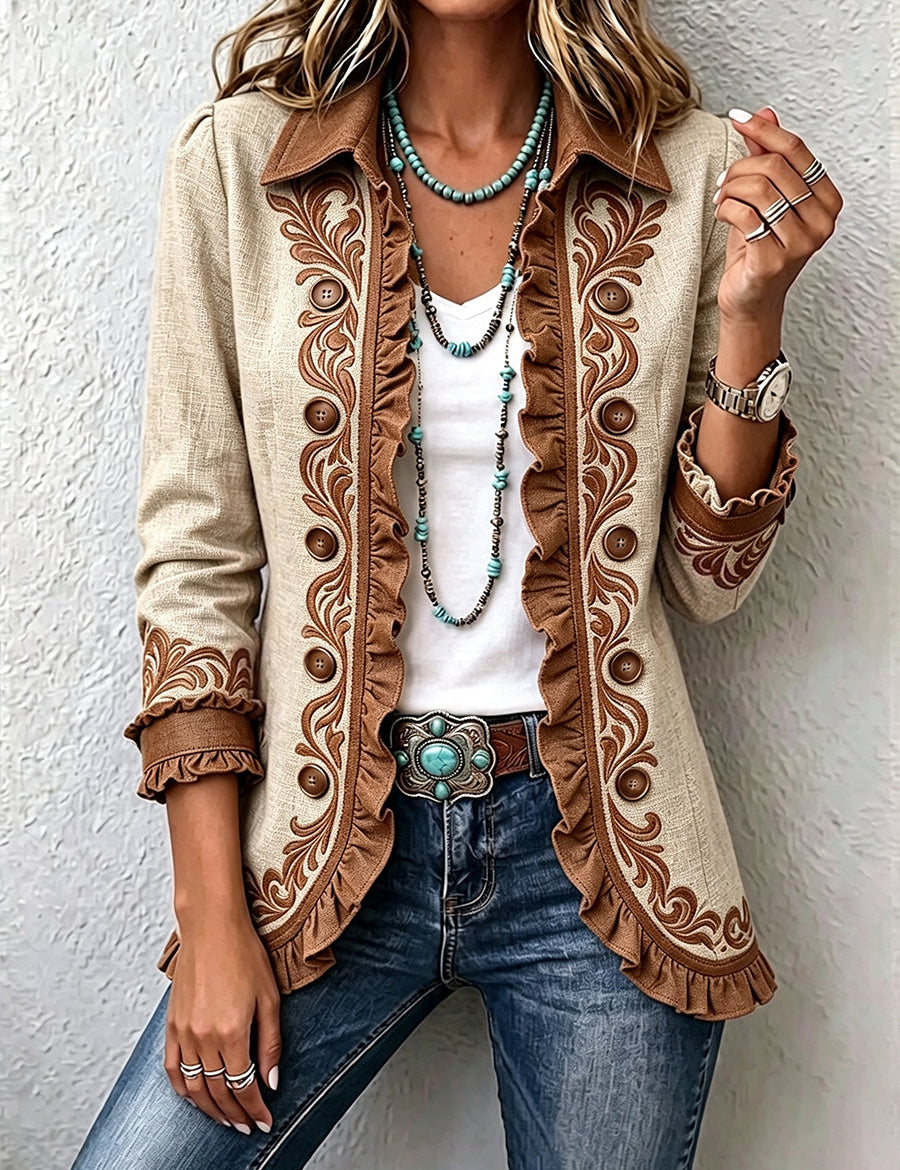 Rosalie | Rüschenjacke mit kontrastierenden Ornamenten – Bild 1