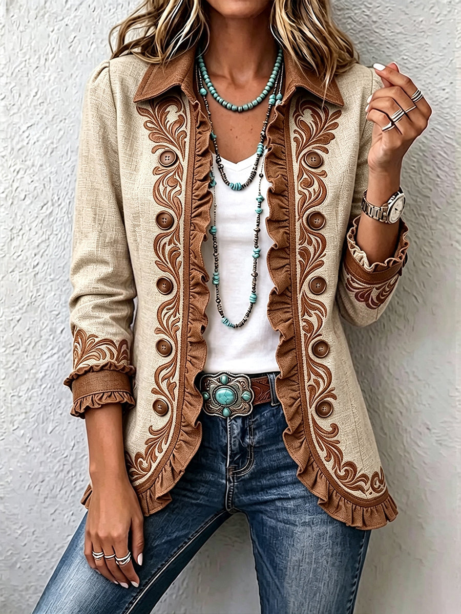 Rosalie | Rüschenjacke mit kontrastierenden Ornamenten – Bild 1