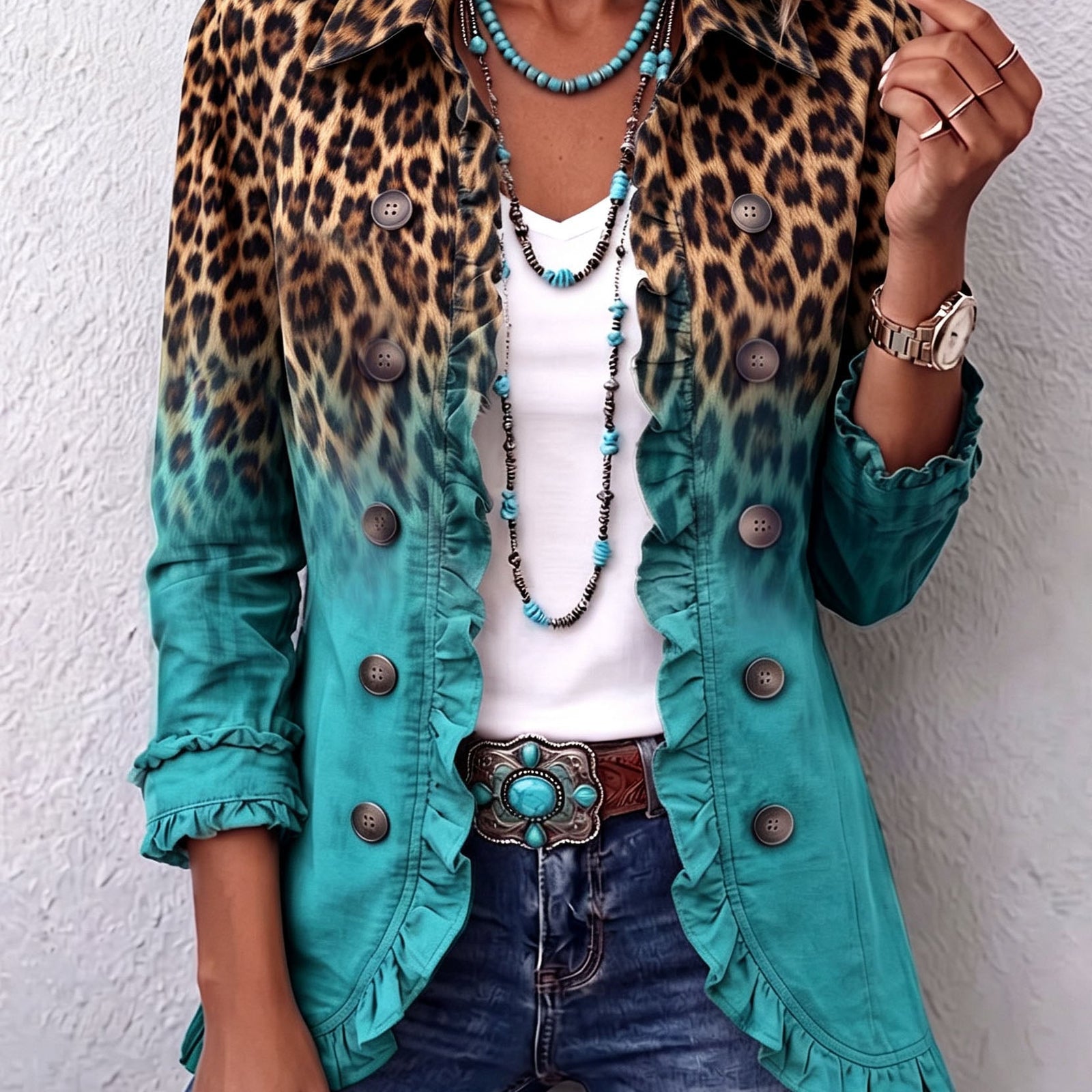 Klara | Rüschenblazer mit Leopardenverlauf – Bild 1
