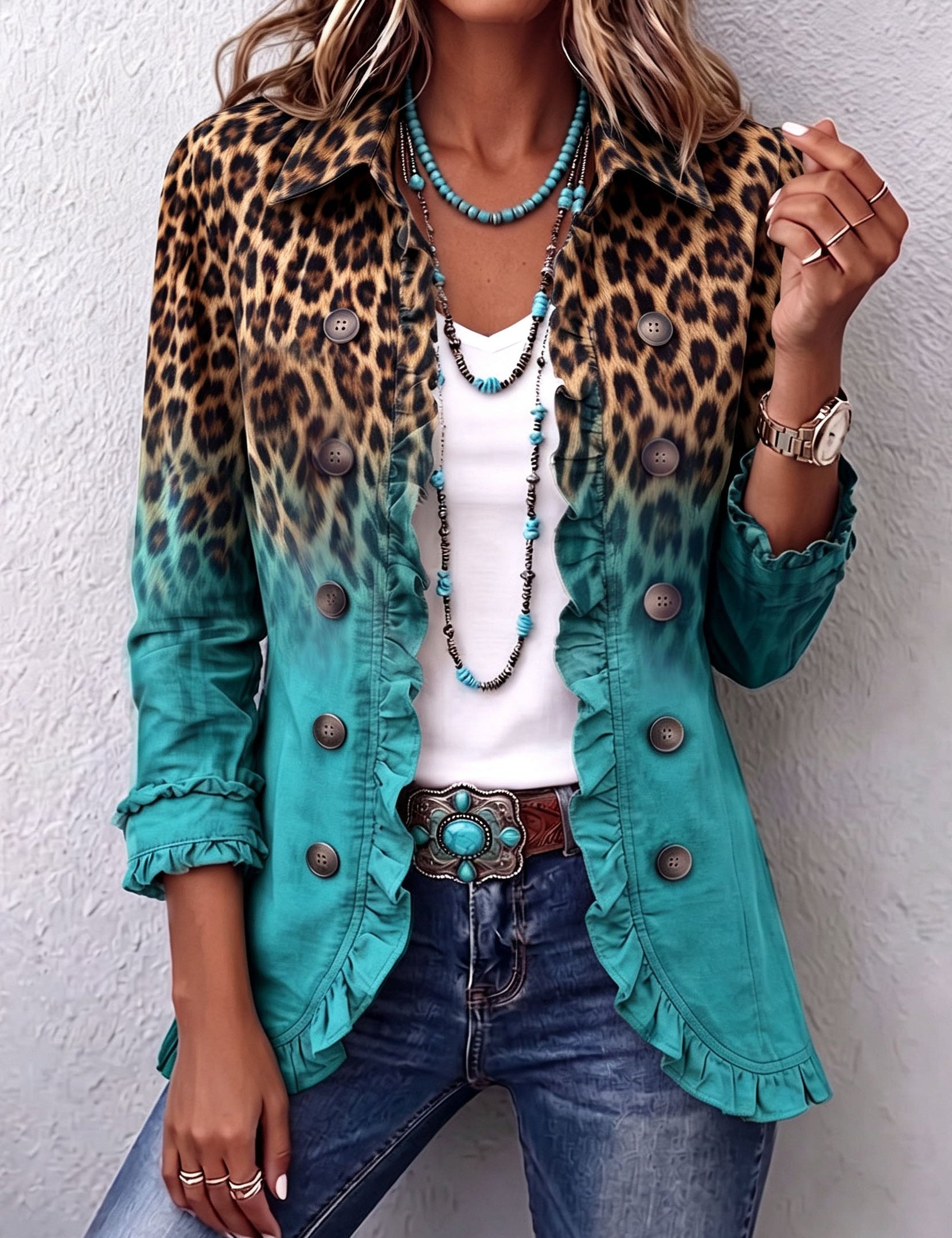 Klara | Rüschenblazer mit Leopardenverlauf – Bild 1