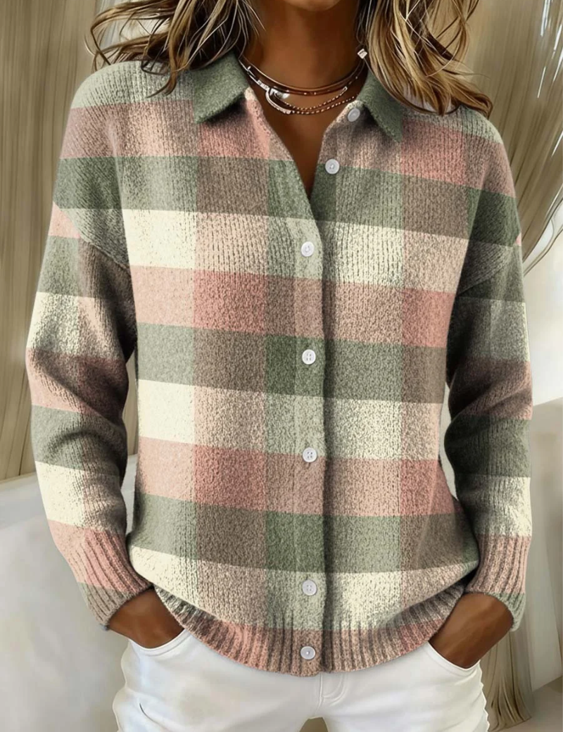 Greta | Strickcardigan mit Pastellkaros – Bild 1