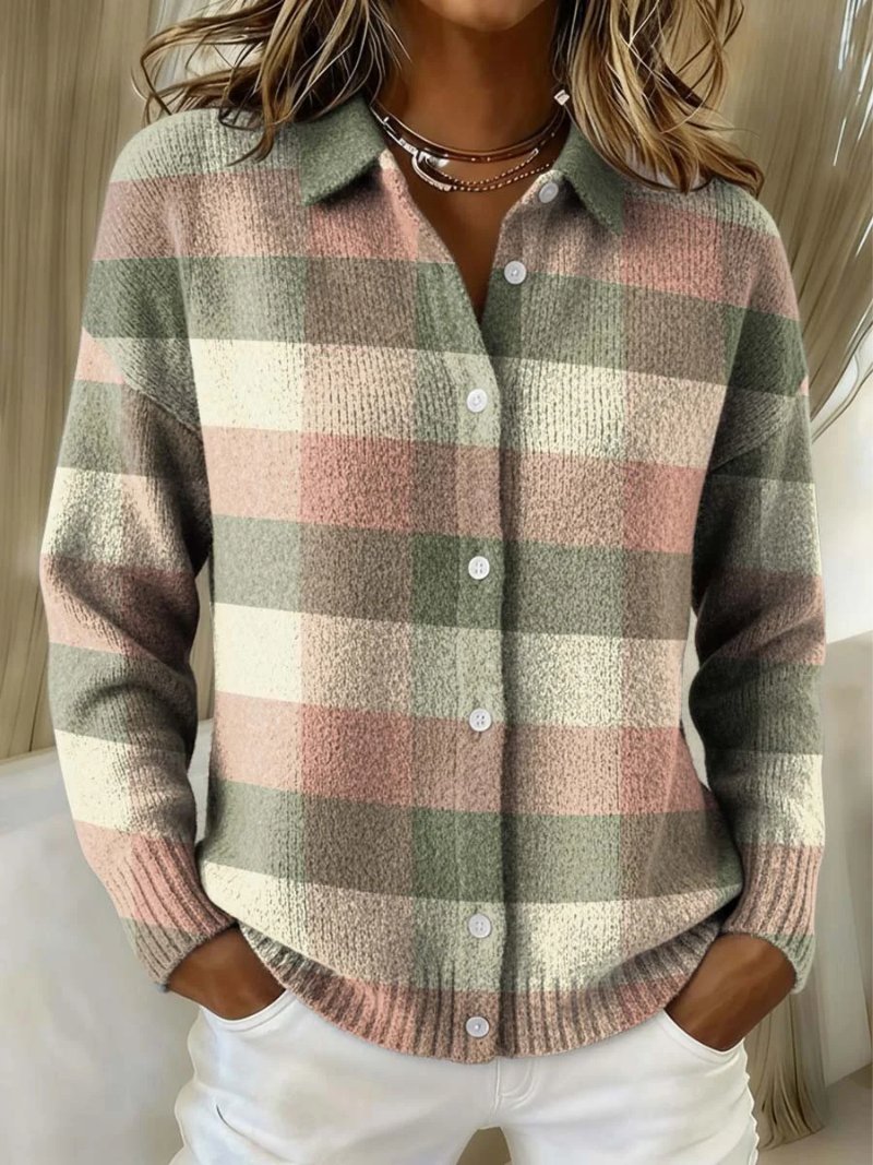 Greta | Strickcardigan mit Pastellkaros – Bild 1