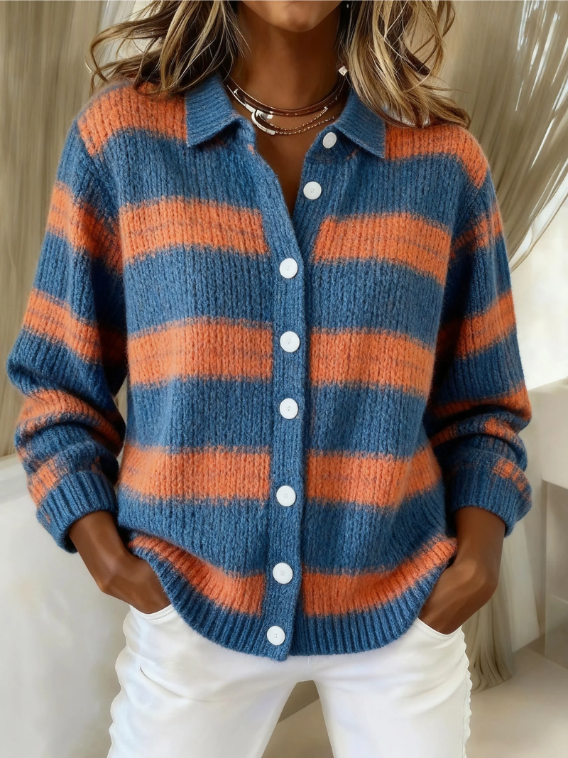 Luisa | Gestreifter Strickcardigan mit Kragen – Bild 1
