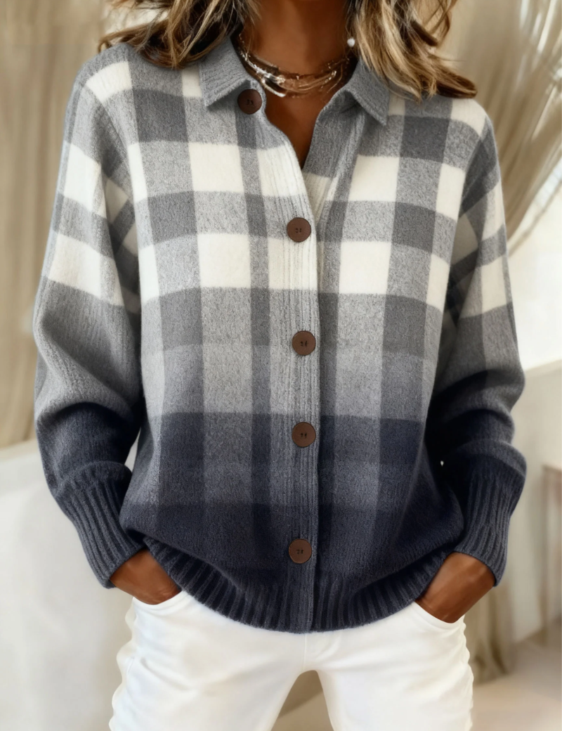 Agnes | Karierter Cardigan mit Farbverlauf – Bild 1