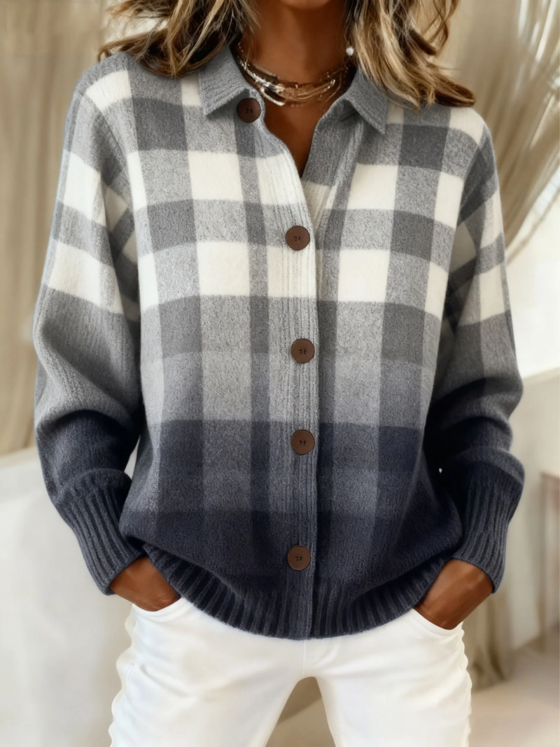 Agnes | Karierter Cardigan mit Farbverlauf – Bild 1
