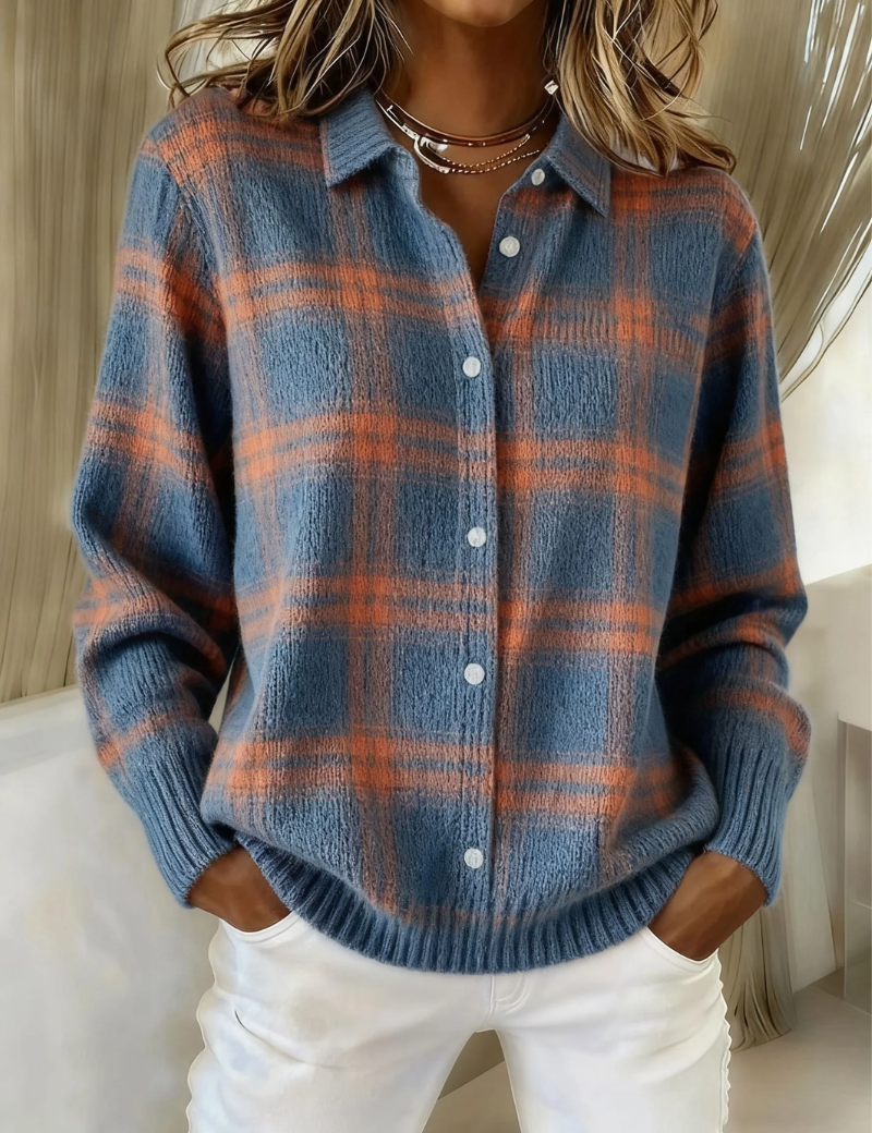 Zarah | Karierter Cardigan in Blau – Bild 1
