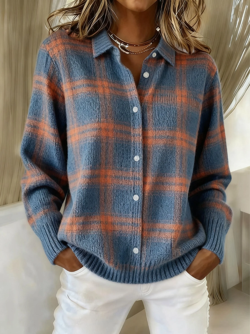 Zarah | Karierter Cardigan in Blau – Bild 1