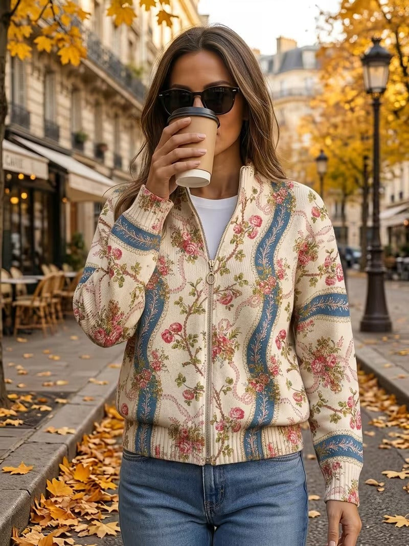 Eulalia | Damen ribbed Cardigan mit climbing rose pattern und Taschen – Bild 2