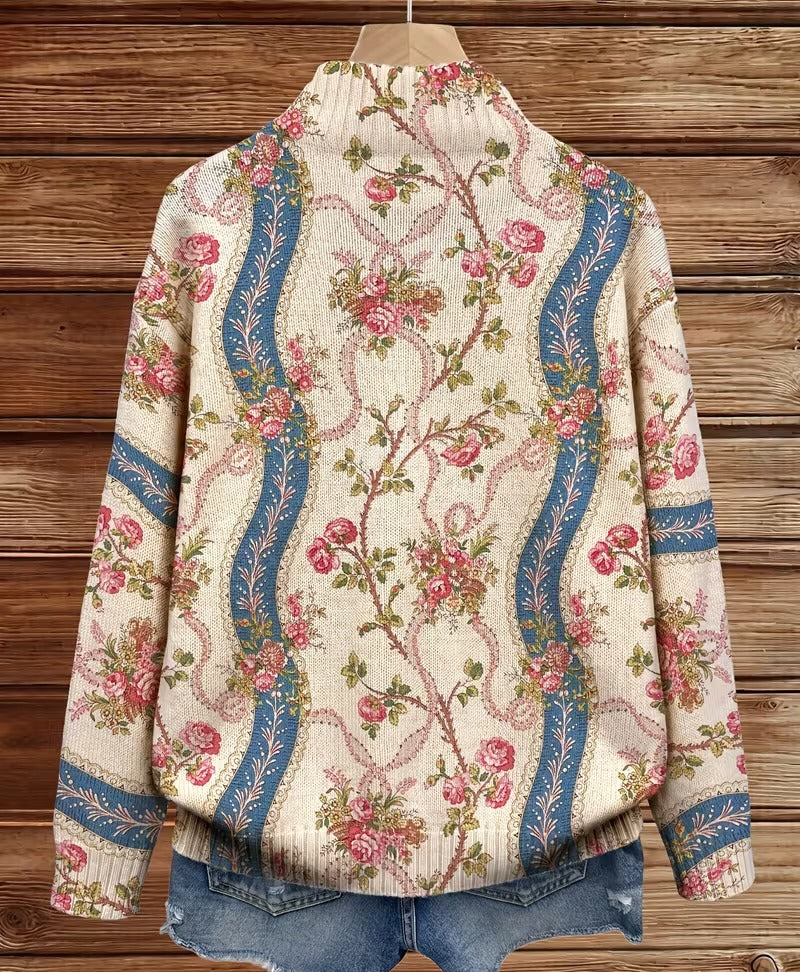 Eulalia | Damen ribbed Cardigan mit climbing rose pattern und Taschen – Bild 4
