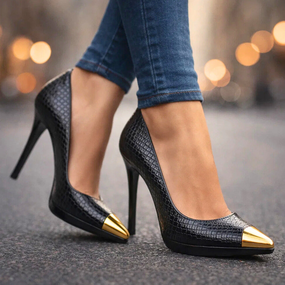 Tamara – Pumps mit goldener Spitze – Schwarz – Bild 1