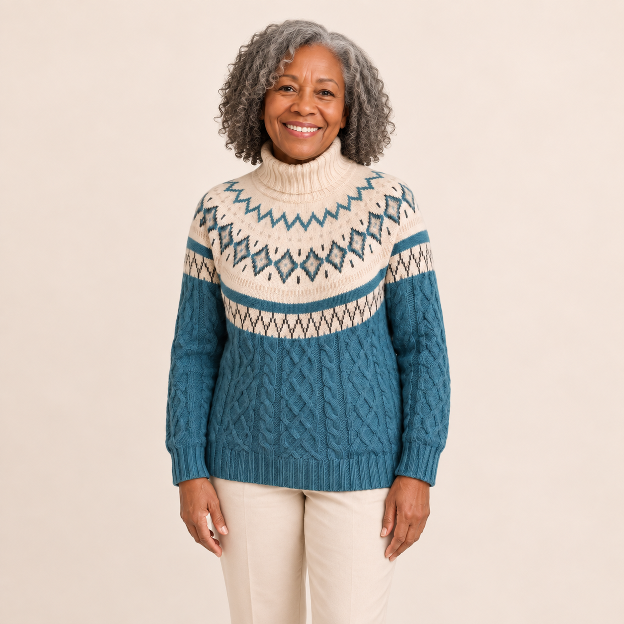 Gabriela Norwegerpullover Weiß/Blau – Frontalansicht