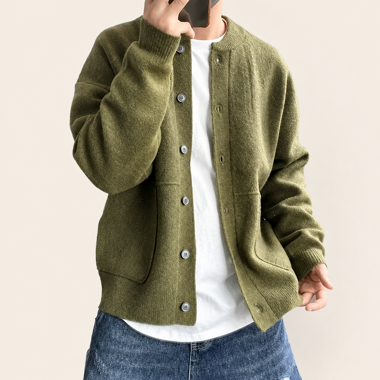 Harry | Eleganter weich Pull Cardigan – uniforme Produktaufnahme